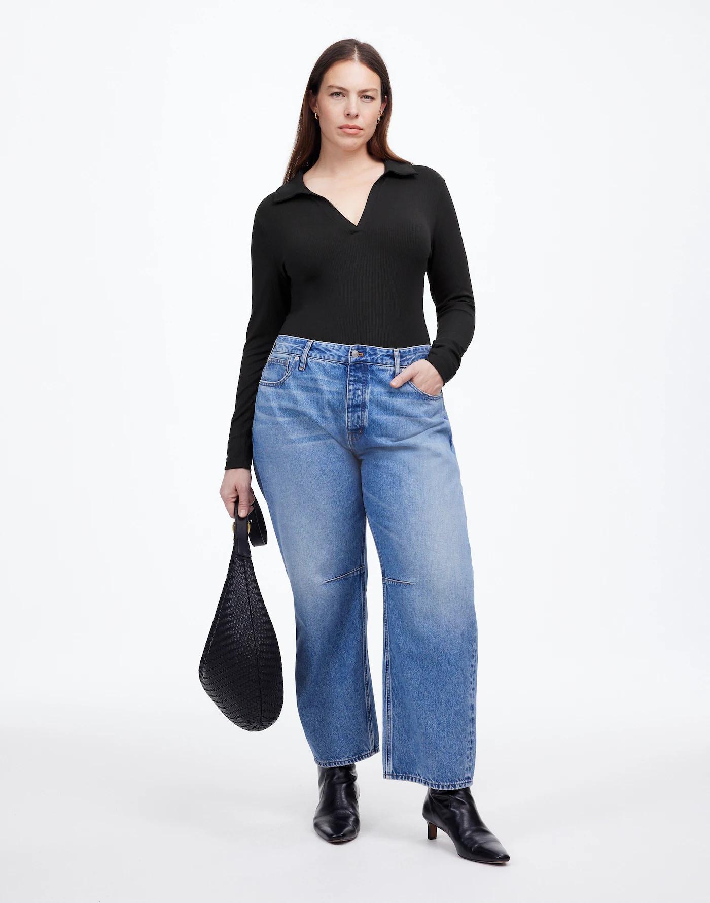 Drapey Rib Long-Sleeve Polo Top Product Image