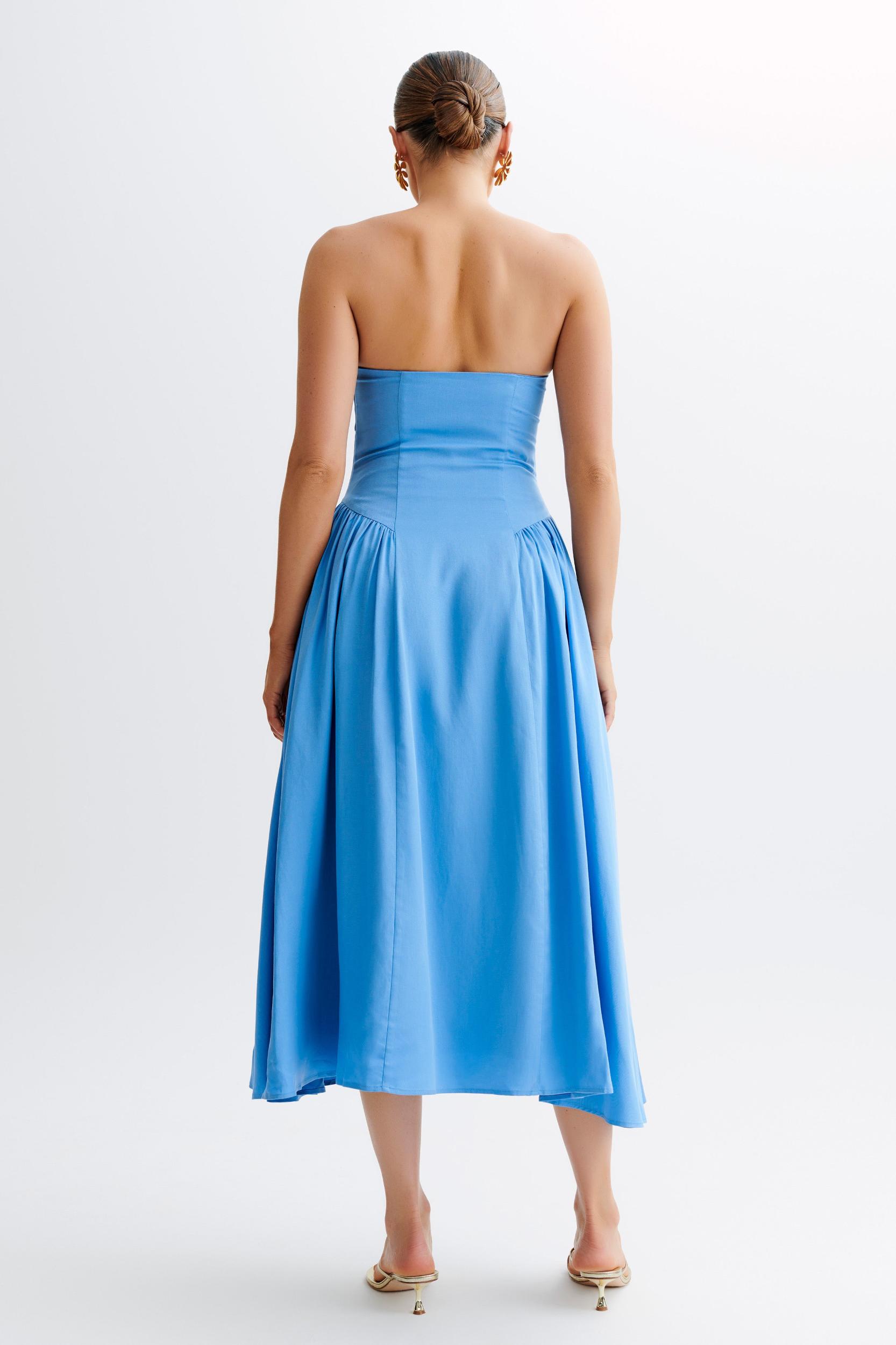 Carmele Cotton Gathered Midi Dress - Iris Blue Product Image