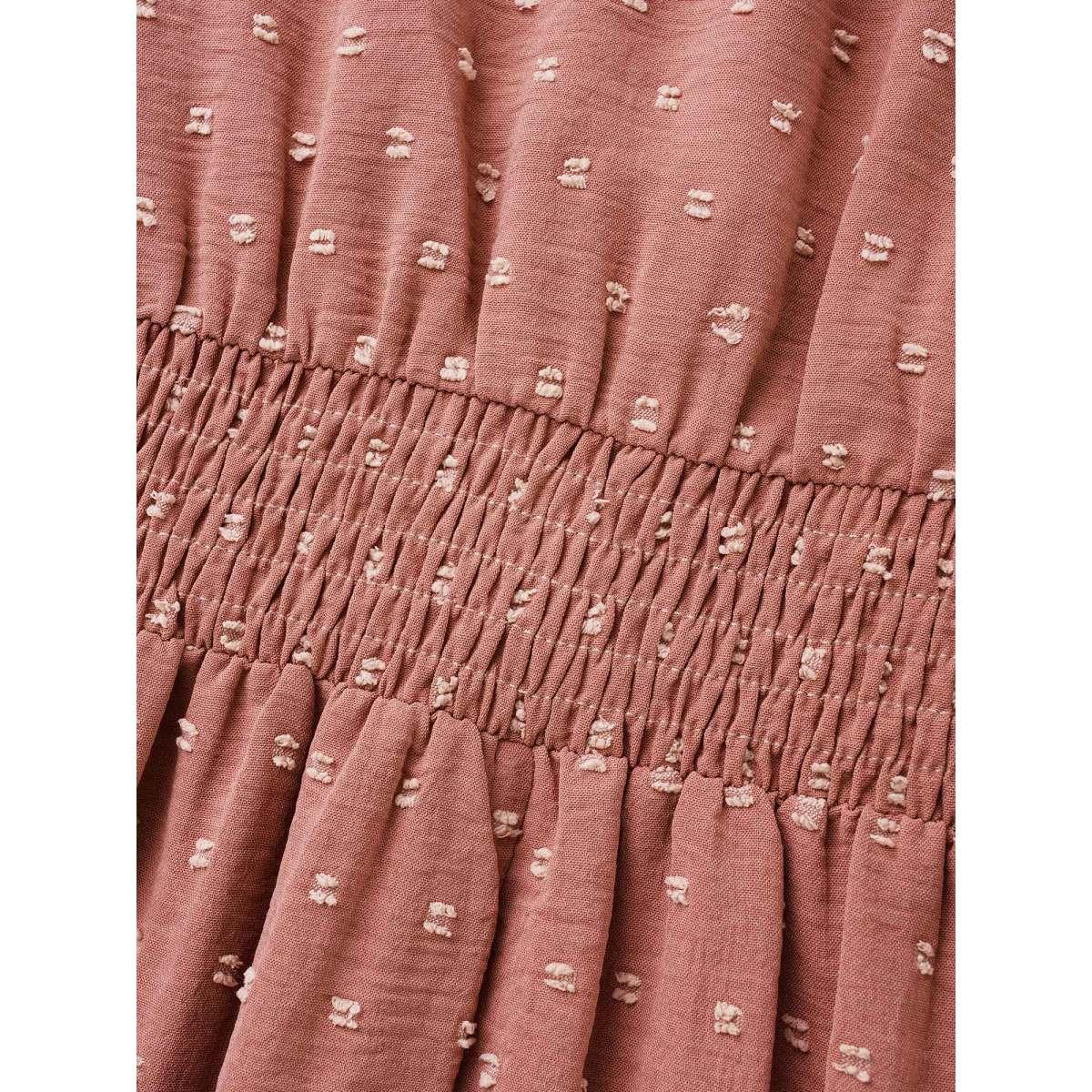 Plus Size Solid Texture Ruffles Shirred Gathered Dress DustyPink Women Elegant Texture V-neck Long Sleeve Curvy BloomChic 10/M Product Image