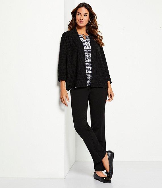 Allison Daley 3/4 Sleeve Open-Front Wave Knit Cardigan Product Image