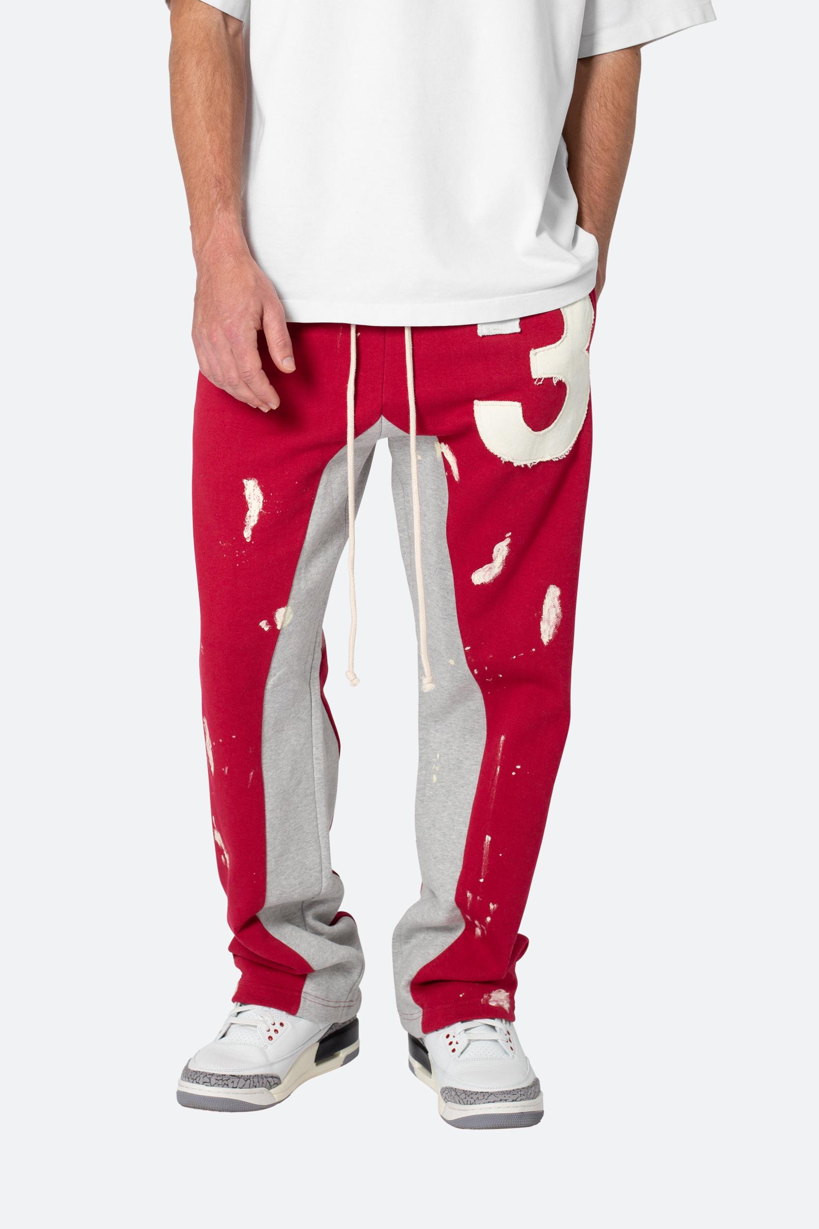 3 Patch Contrast Sweatpants - Red/Grey Product Image