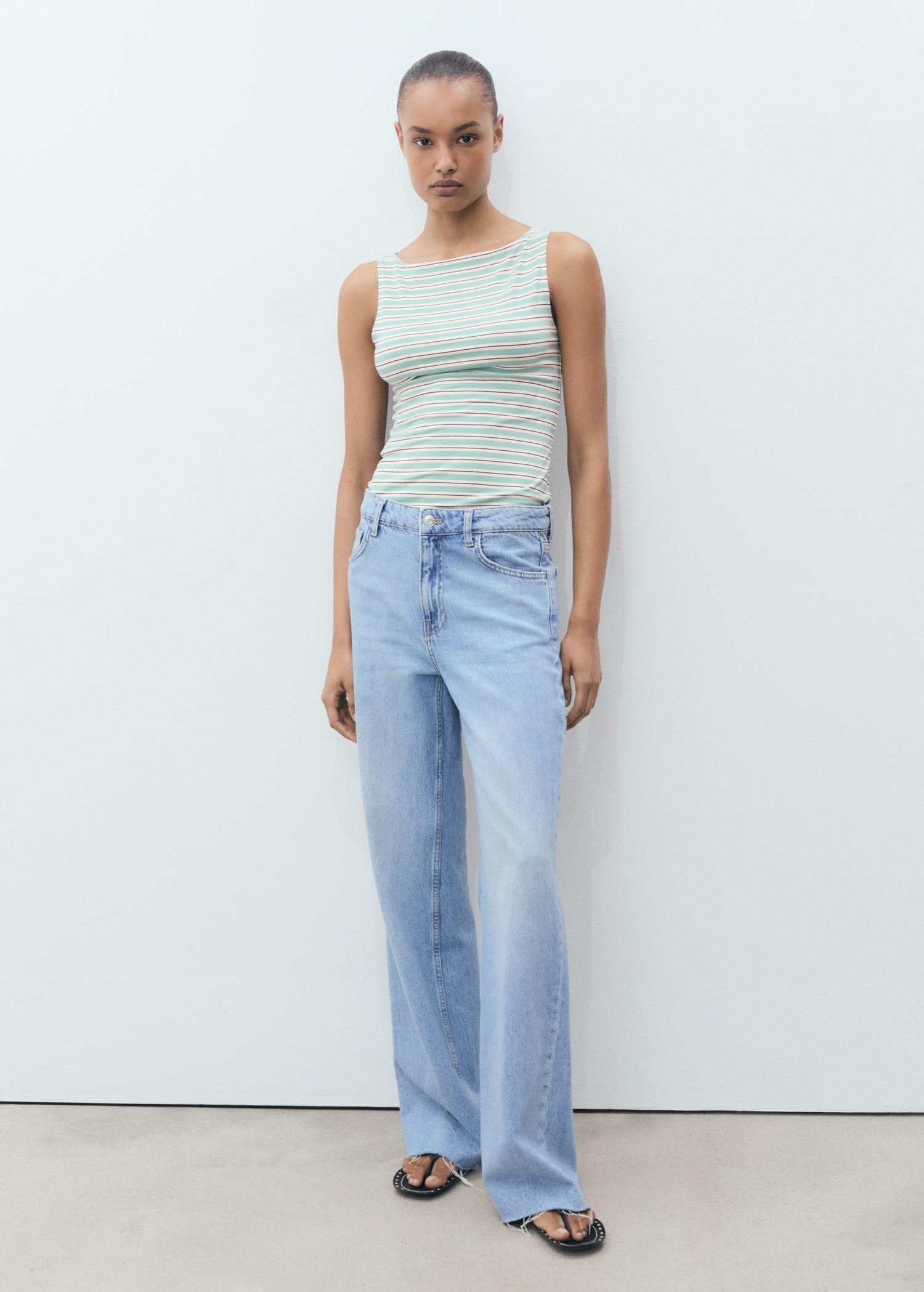 Striped boat-neck top - Women | MANGO USA Product Image