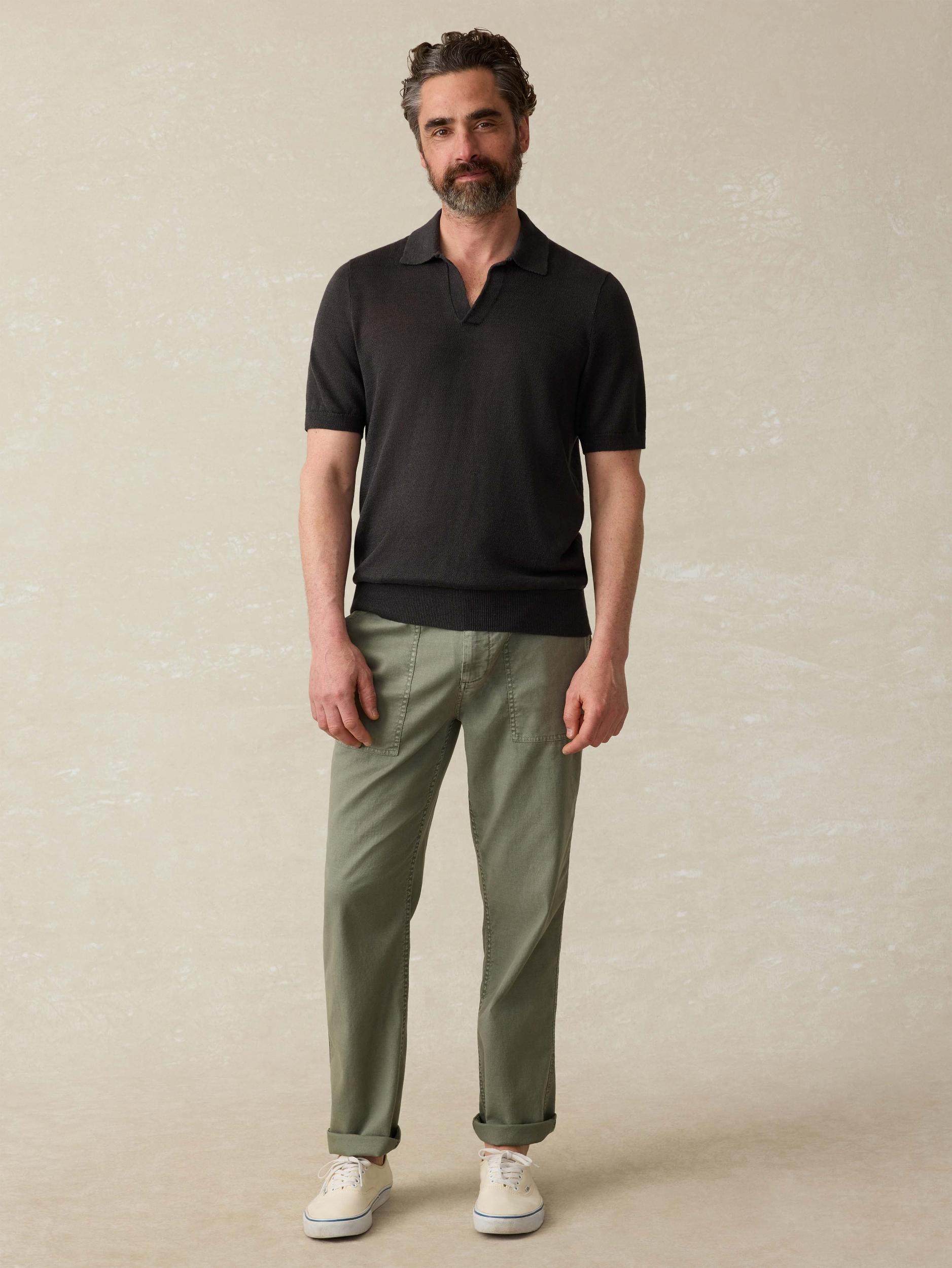 Short-Sleeve Linen Sweater Polo - Mountain Black Product Image