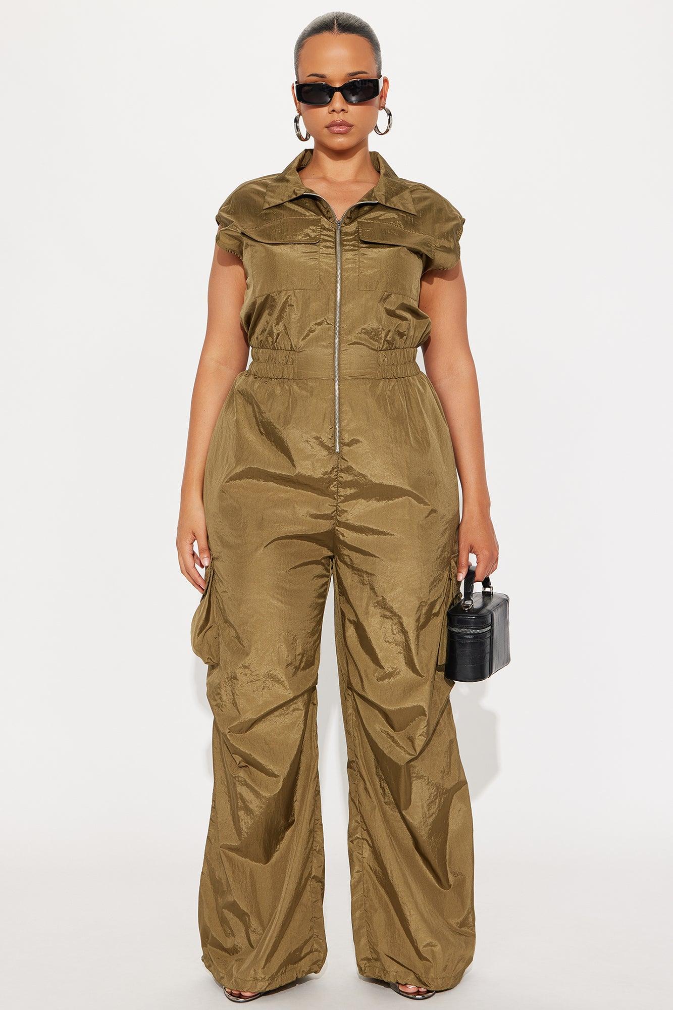 Remi Windbreaker Wide Leg Cargo Jumpsuit - Olive Female Product Image