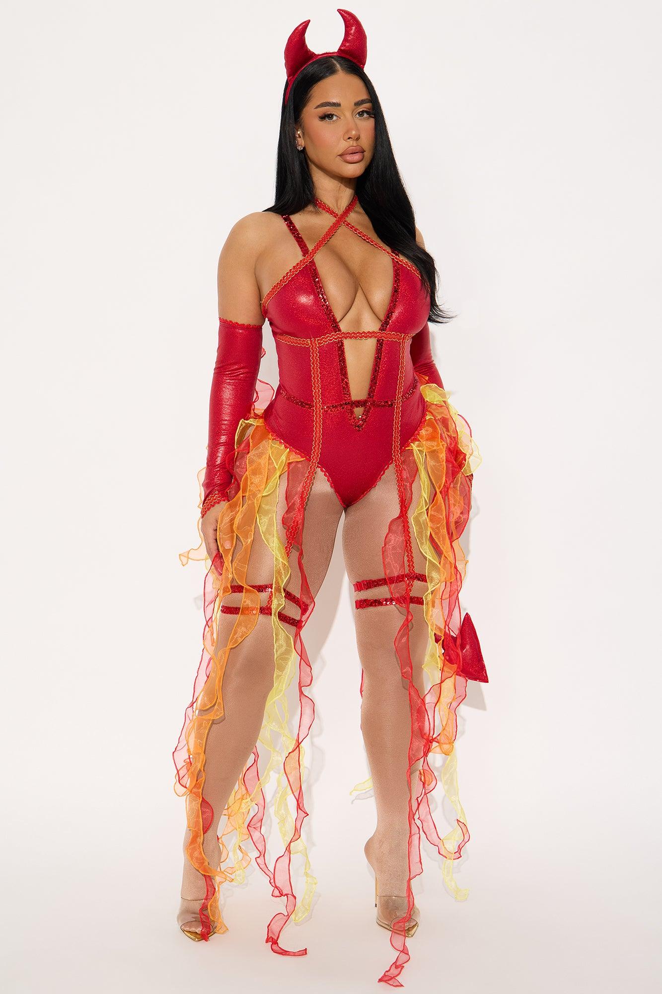 Flamin' Devil 4 Piece Costume Set - Red/combo Female Product Image