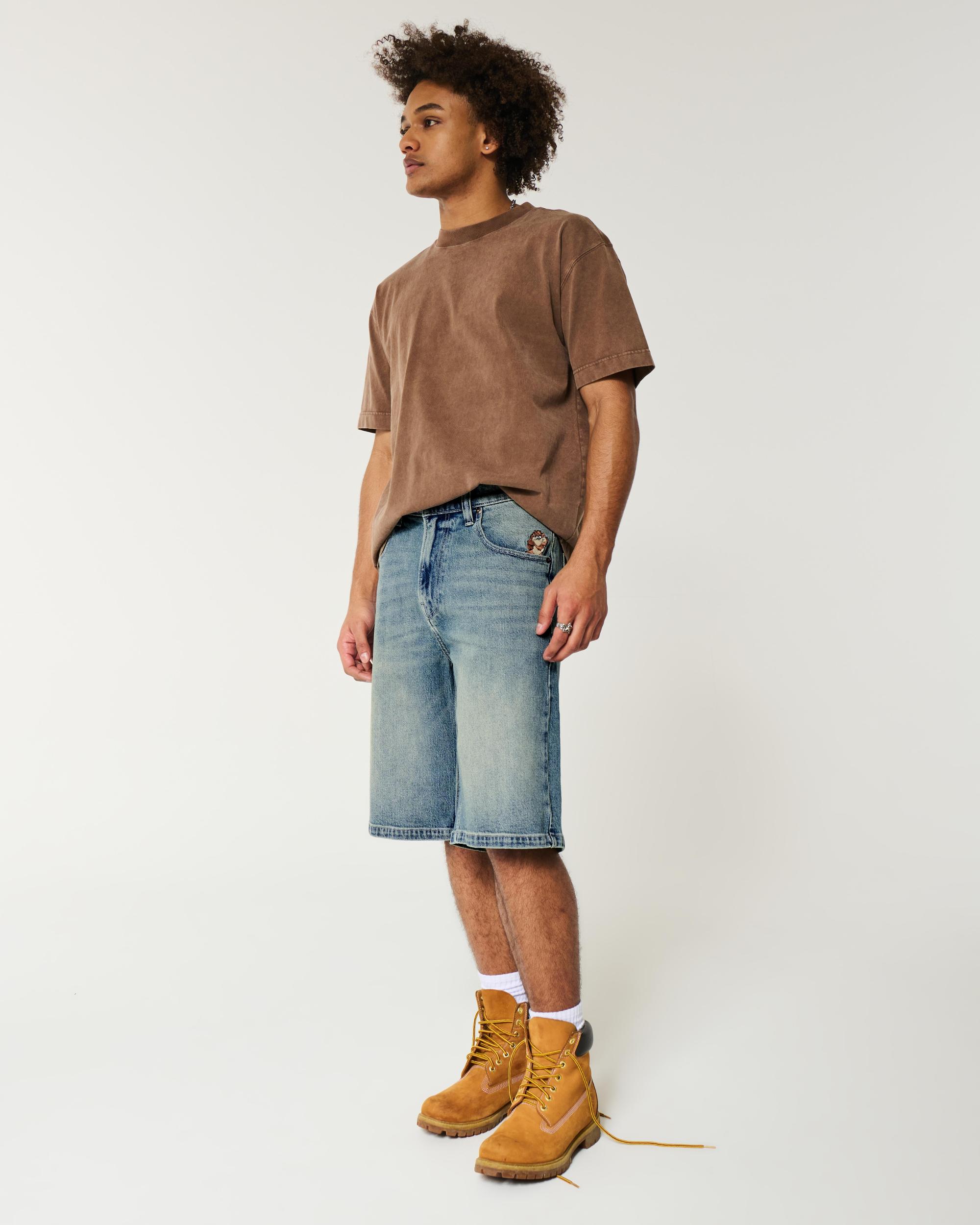 Below-the-Knee Washed Black Super Baggy Denim Shorts Product Image
