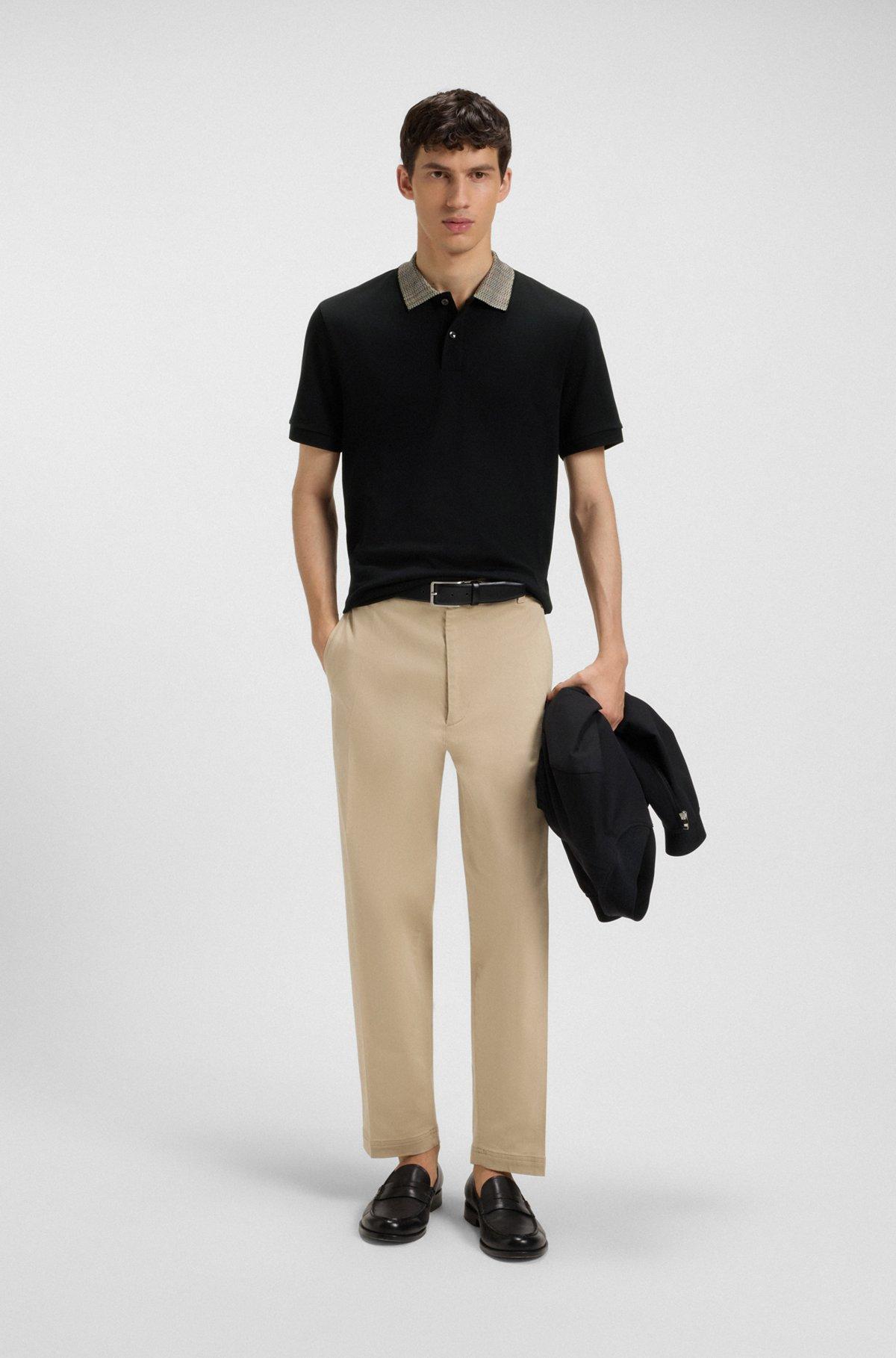 Pima-cotton polo shirt with patterned collar Product Image