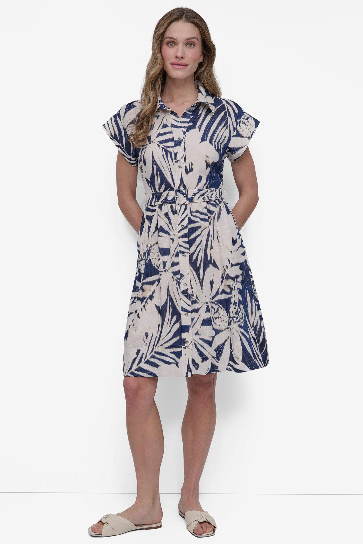 BELTED FLORAL SHIRT DRESS Product Image