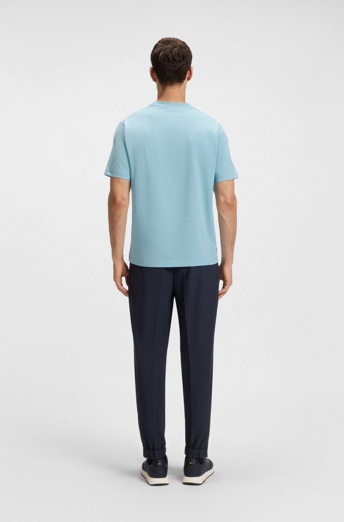 BOSS - Stretch-cotton T-shirt with geometric print - Light Blue Product Image