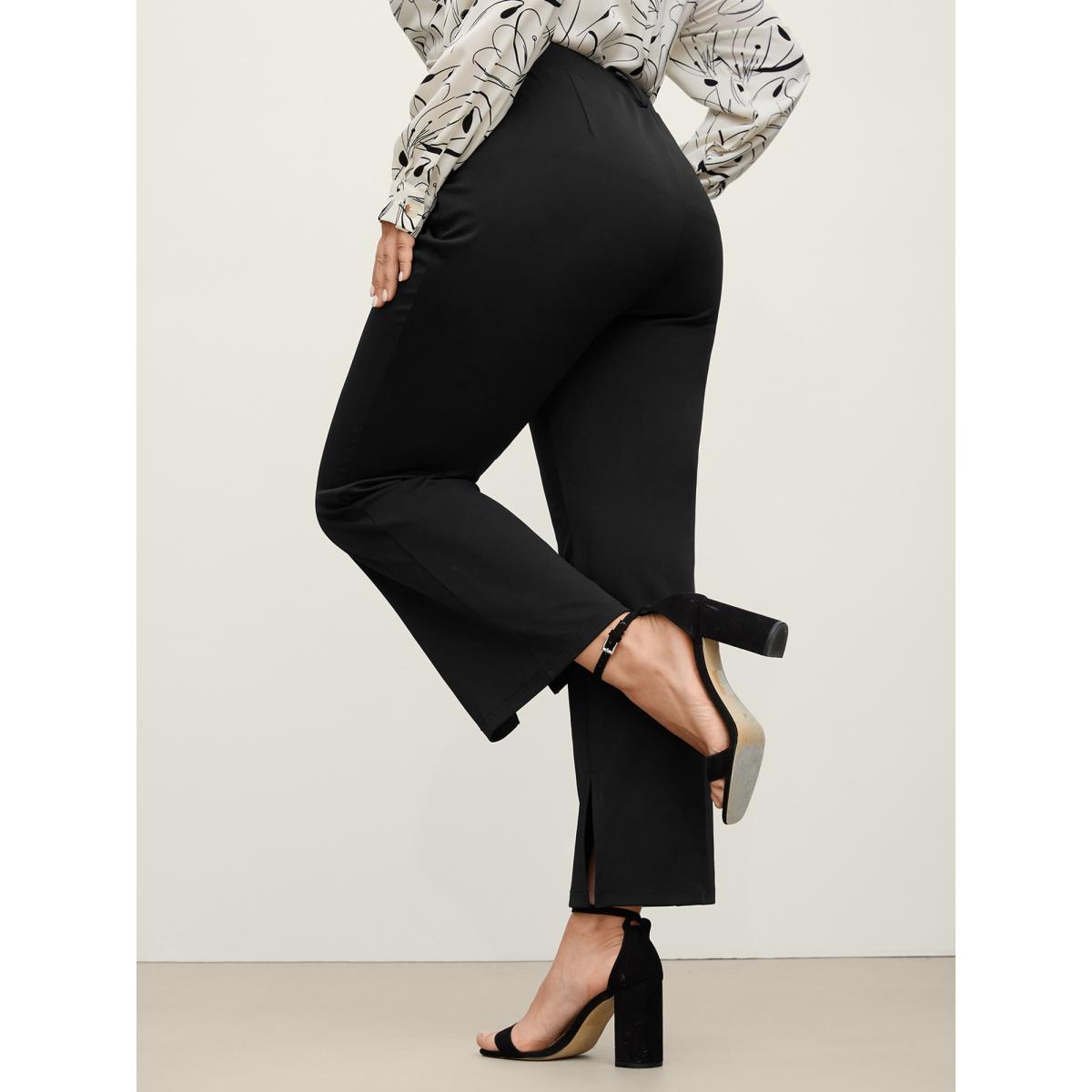Plus Size Pull-On Solid Bootcut Pants Women Black Office Bodycon Mid Rise Office Pants BloomChic 30/6X Product Image