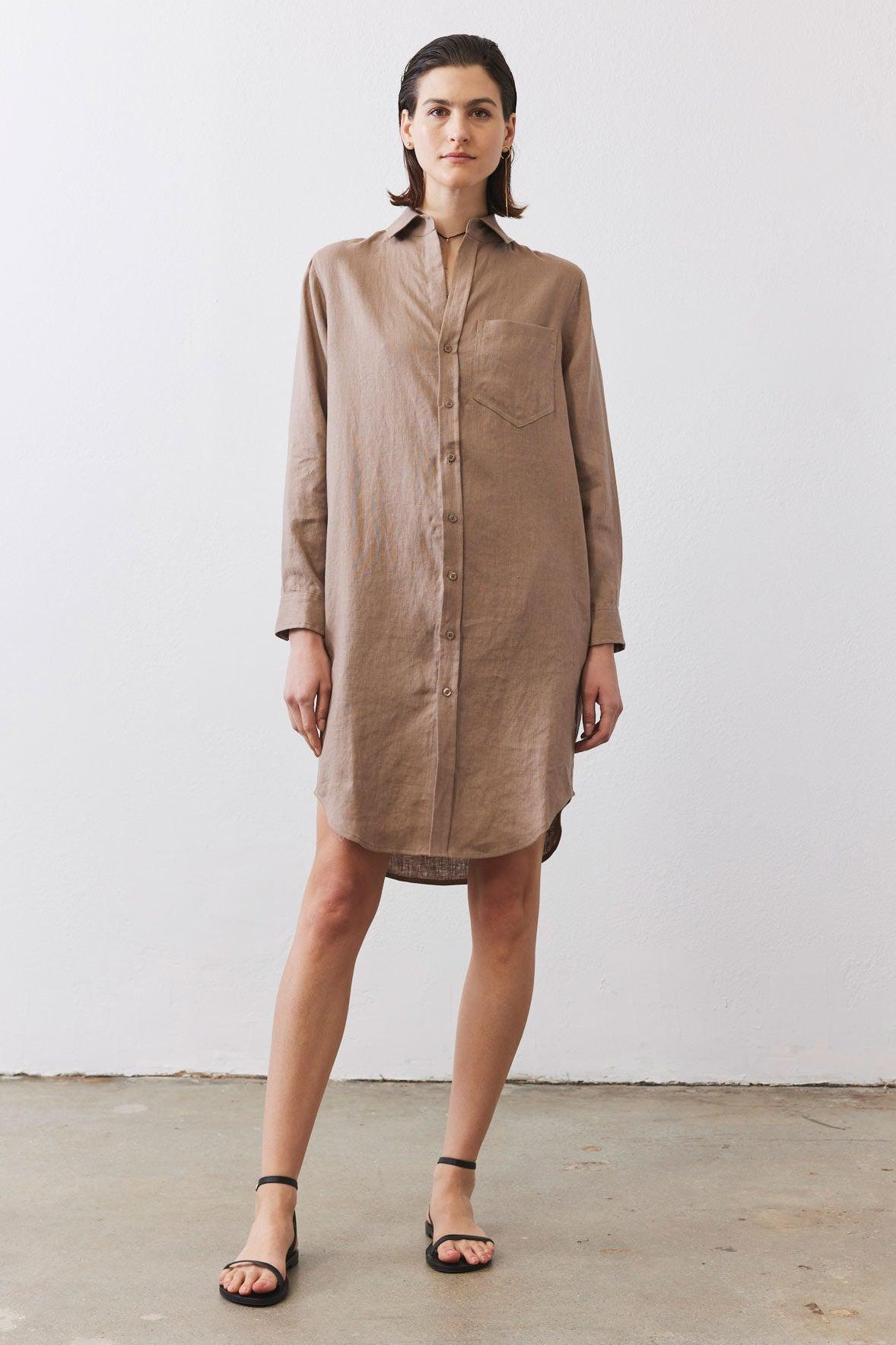 Linen Button Down Shirt Dress Product Image