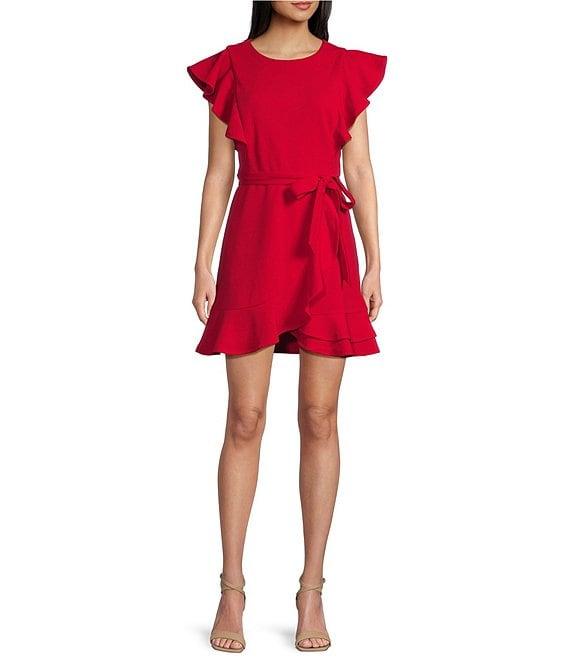 Midnight Doll Flutter Sleeve Waist Tie Ruffle Flounce Fit-And-Flare Mini Dress Product Image