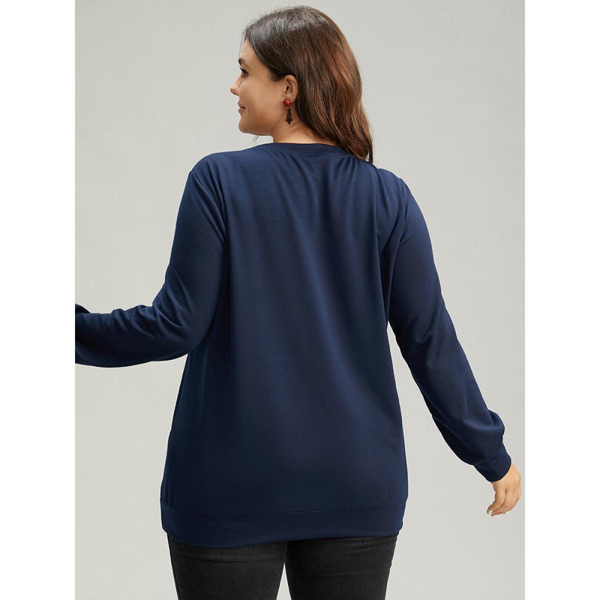 Plus Size Christmas Tree Fluffy Ball Crew Neck Sweatshirt Women Indigo Casual Contrast Festival-Christmas Sweatshirts BloomChic 14-16/1X Product Image