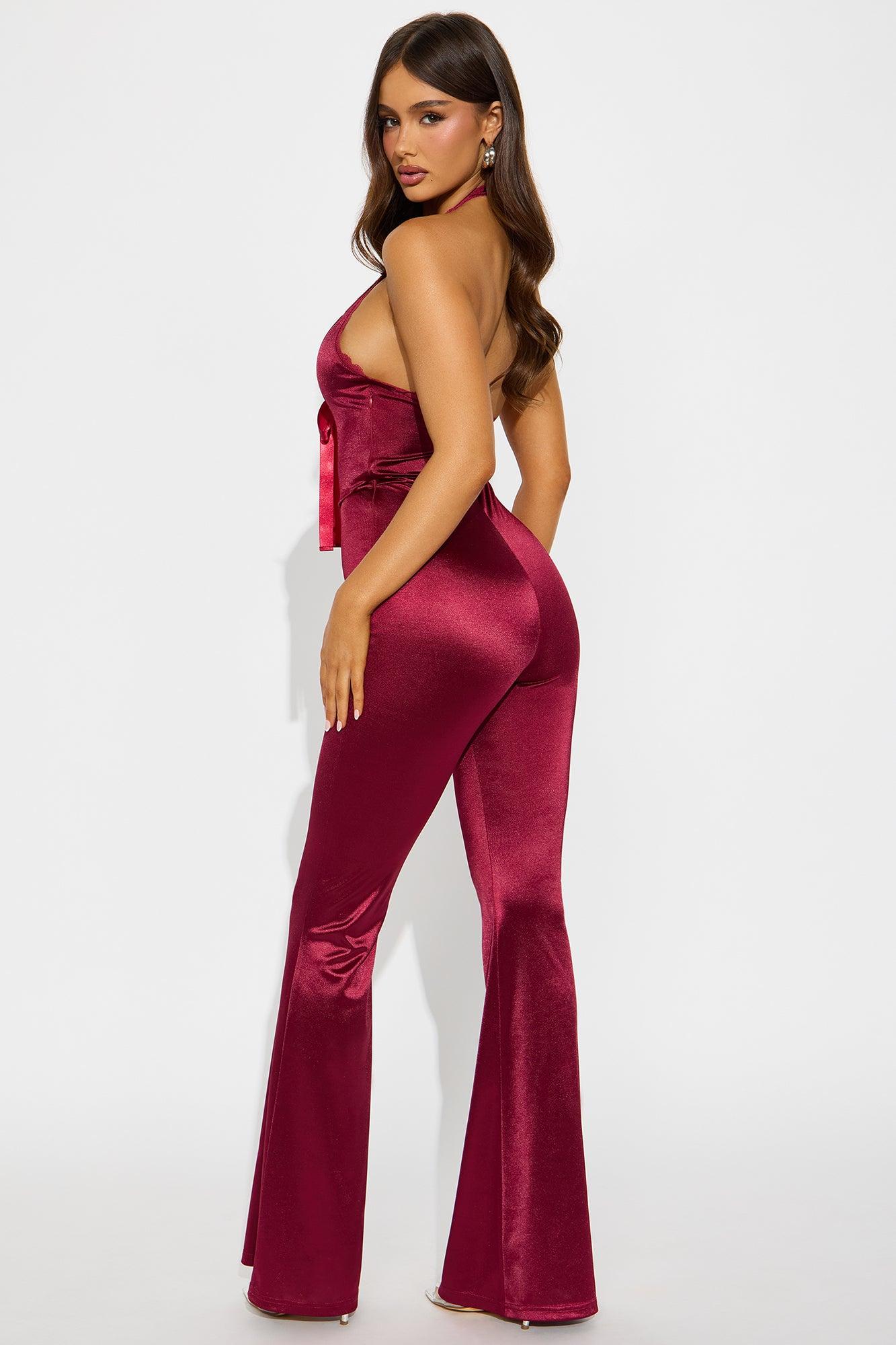 Seeking Some Fun Satin Jumpsuit - Wine Female Product Image
