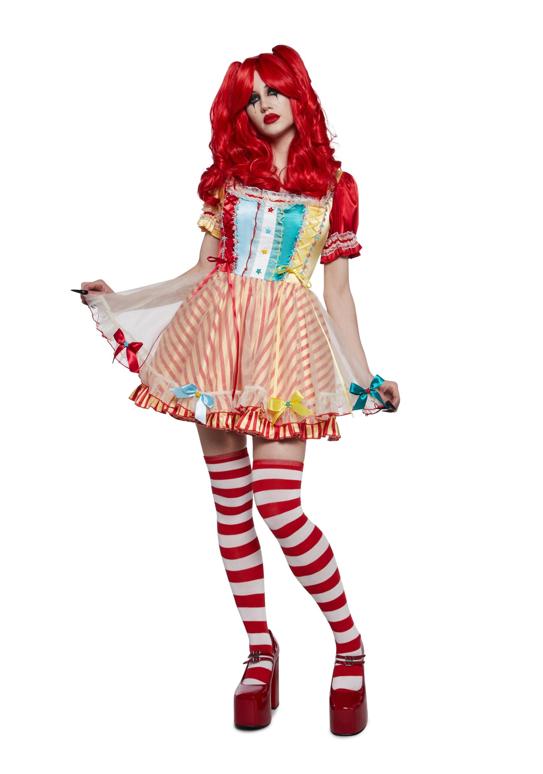 Womens Sexy Scary Halloween Creepy Clown Costume Trickz N Treatz - Multi Product Image