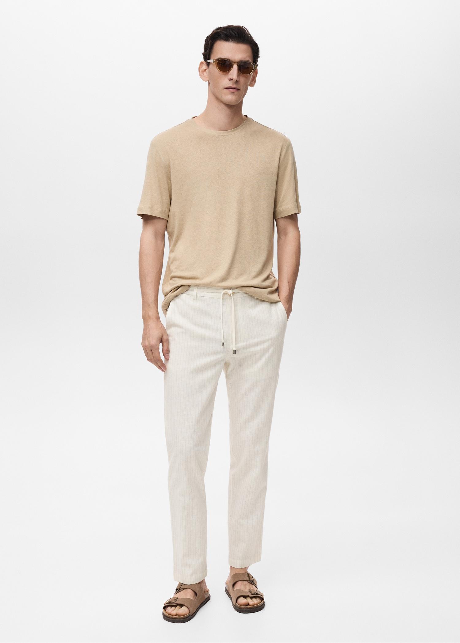 Pinstripe linen pants - Men | MANGO USA Product Image