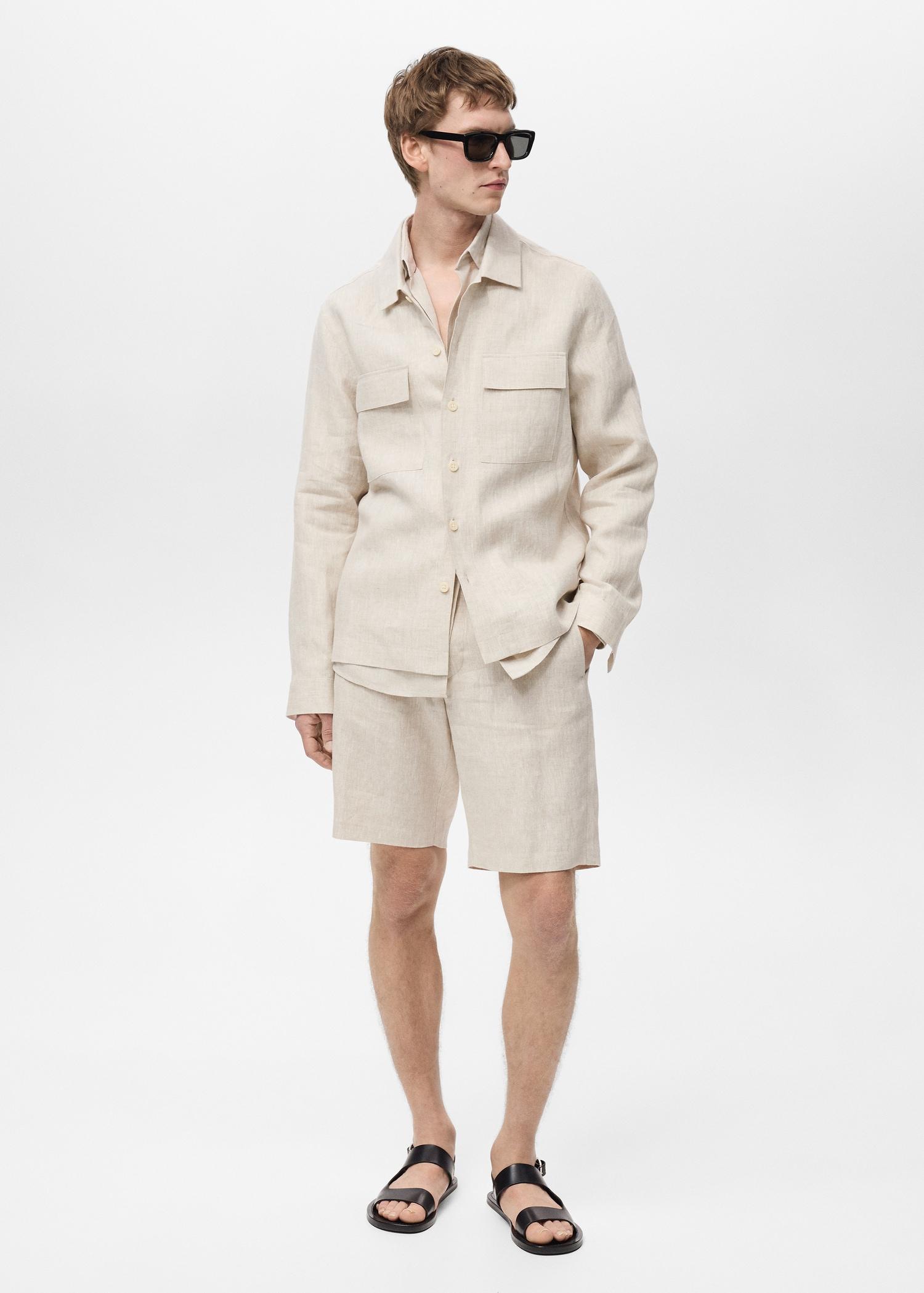 Slim-fit 100% linen bermuda shorts - Men | MANGO USA Product Image