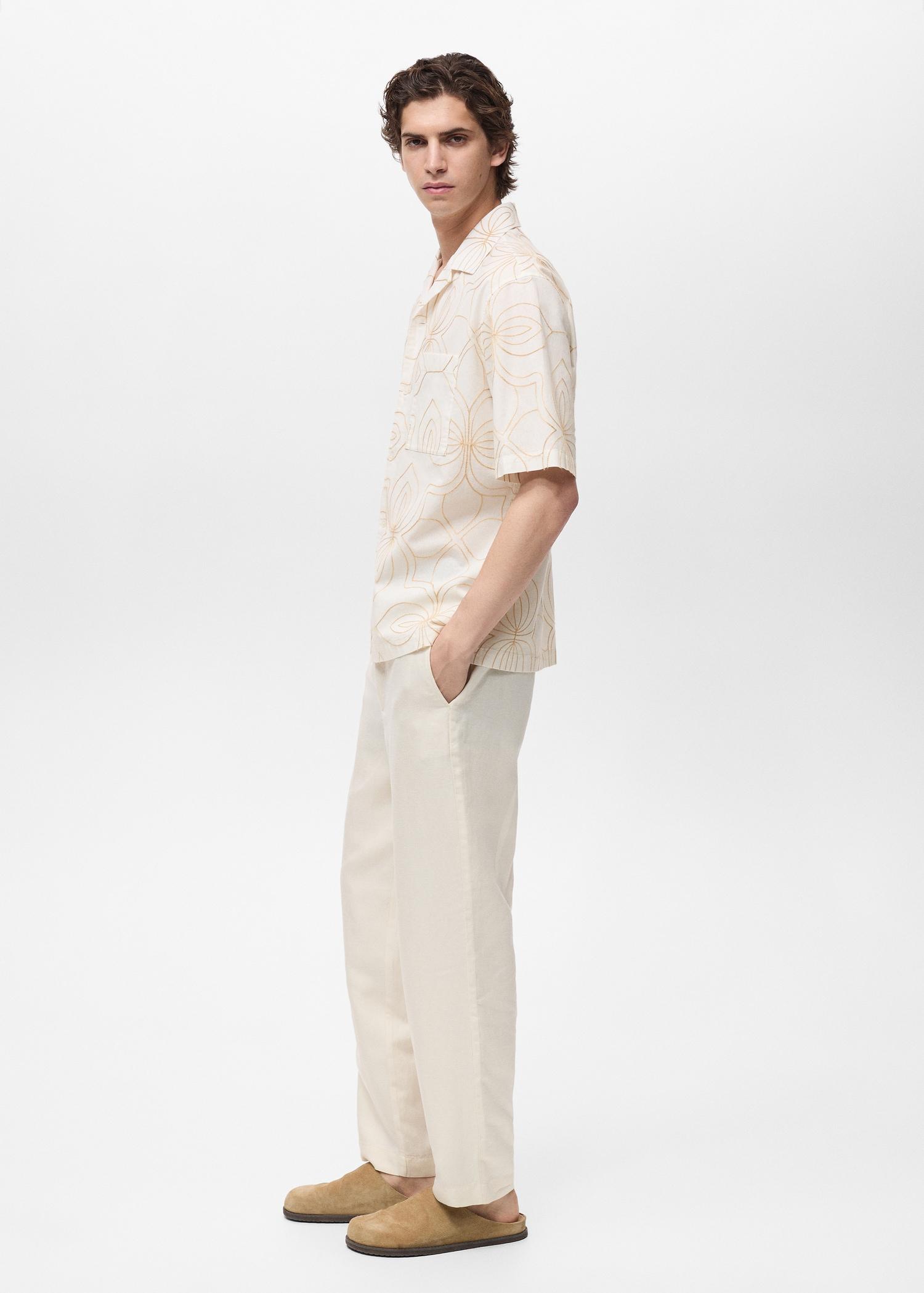 Shirt with embroidered bowling collar - Men | MANGO USA Product Image