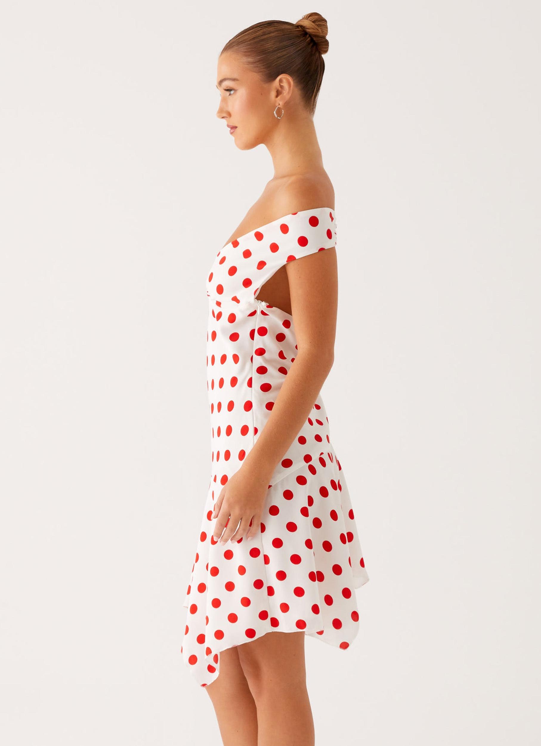 Alma Mini Dress - White Red Polka Dot Product Image