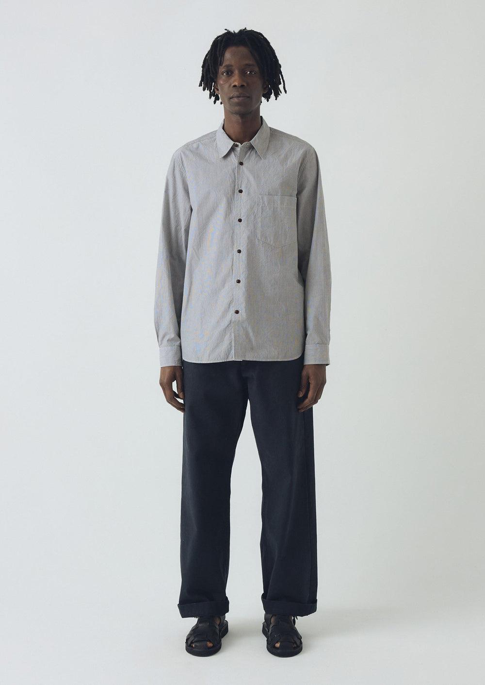 Fine Stripe Cotton Shirt | Ecru/Slate Product Image