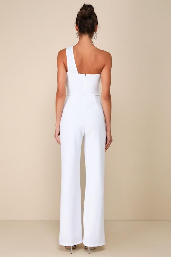 Devoted to Fun Ivory One-Shoulder Sleeveless Jumpsuit Product Image