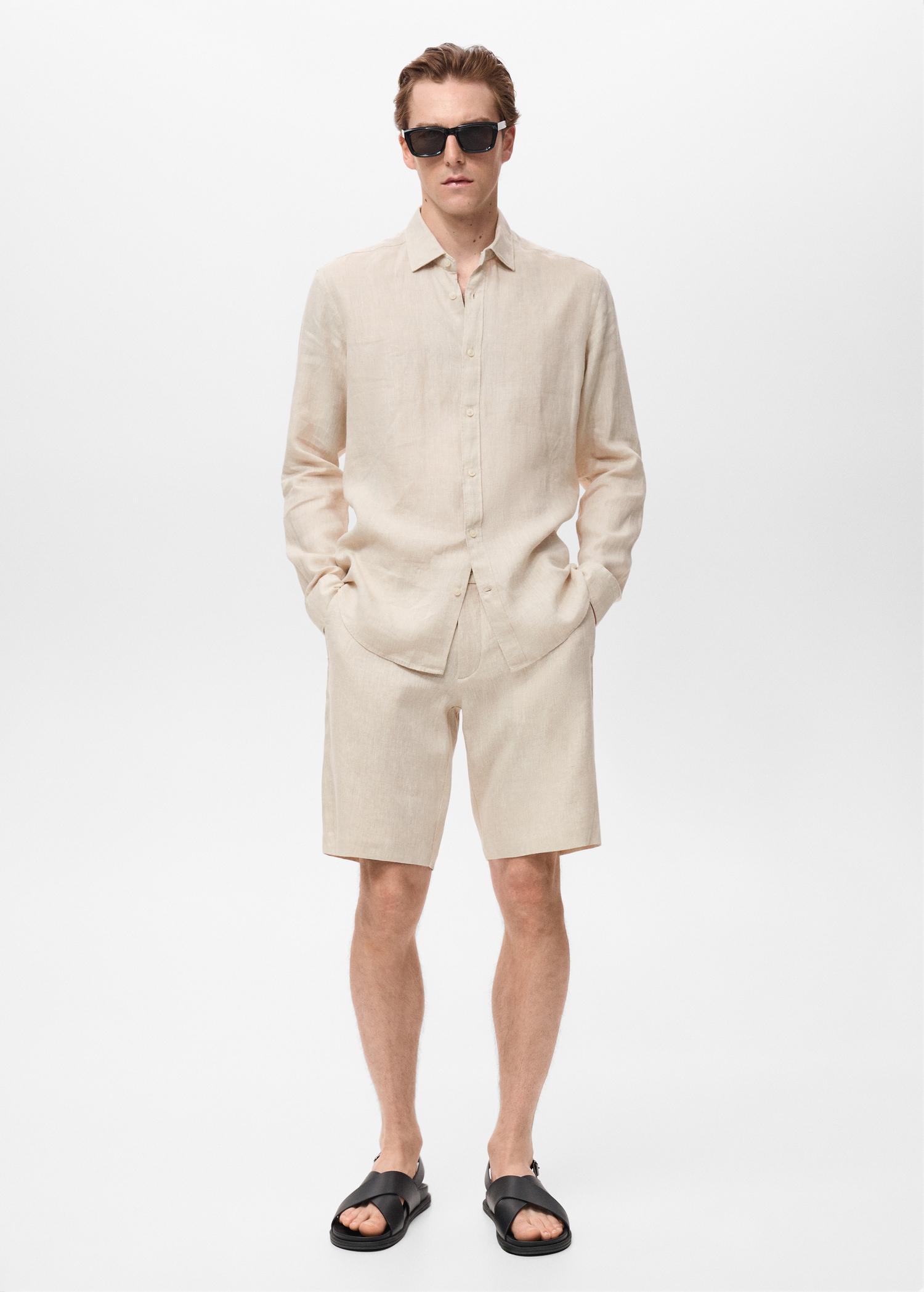 Slim-fit 100% linen bermuda shorts - Men | MANGO USA Product Image