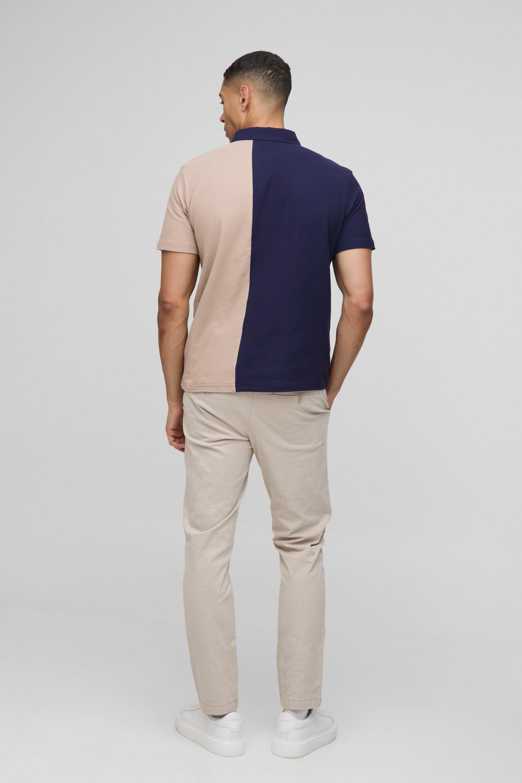 Slim Fit Man Pique Colour Block Polo | boohooMAN USA Product Image