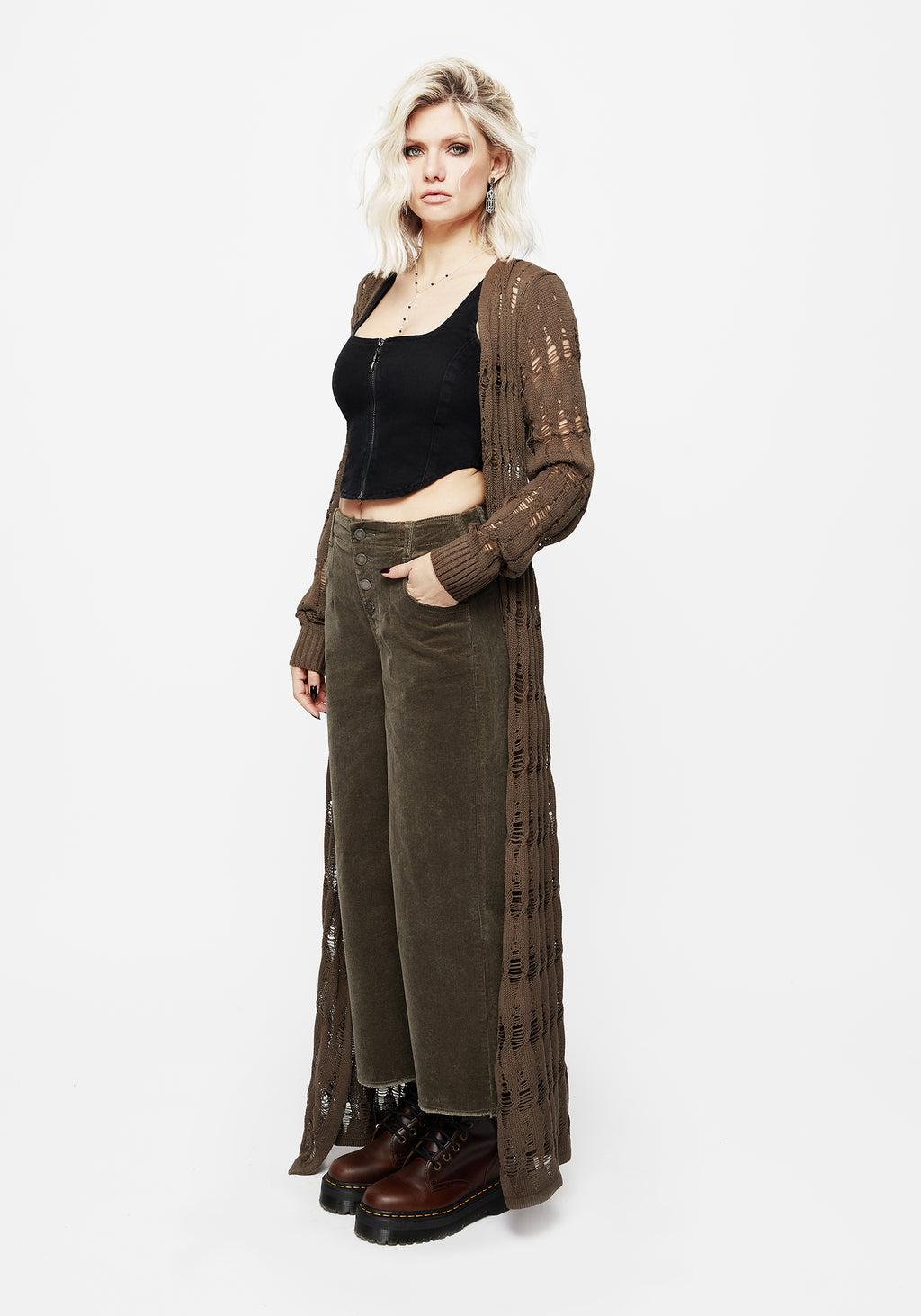 Foster Wide Leg Cord Crop Jeans - Green Product Image