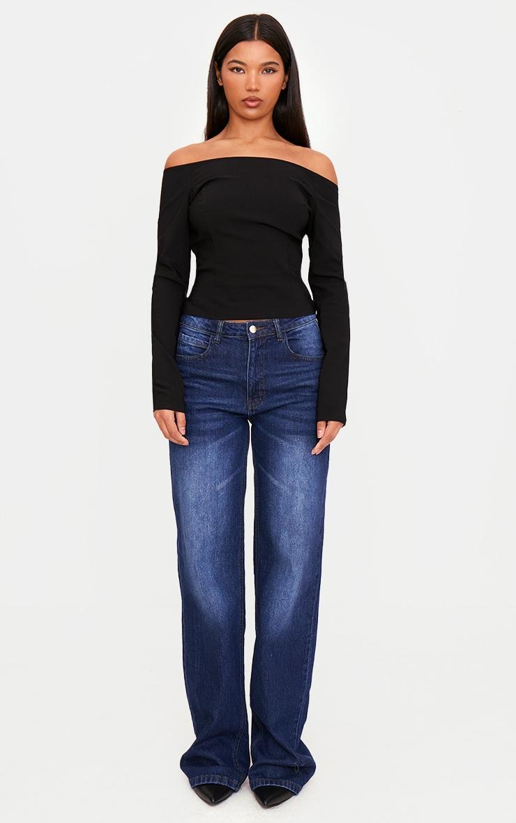 Black Bengaline Boatneck Long Sleeve Top Product Image