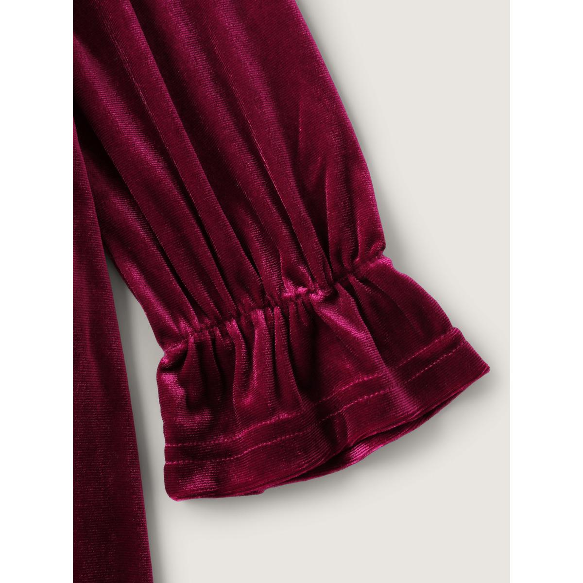 Plus Size Velvet Pockets Wrap Neck Midi Dress Burgundy Women Timeless Notched collar Long Sleeve Curvy BloomChic 18-20/2X Product Image