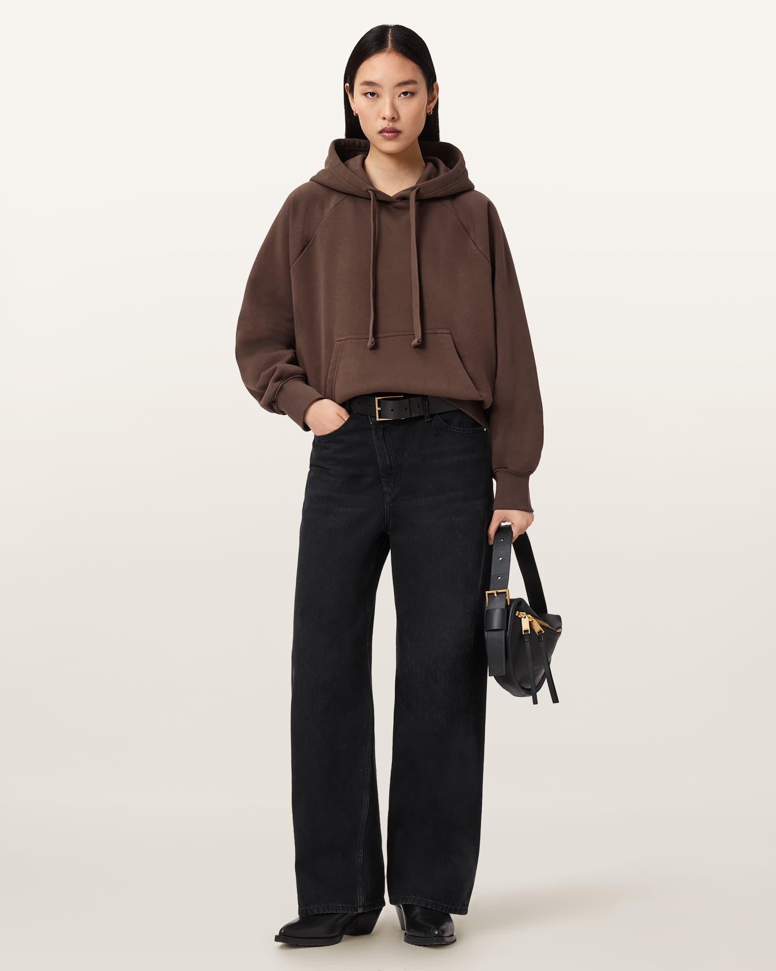 Talon Underground Sequin Oversized Hoodie Bitter Brown | ALLSAINTS US Product Image