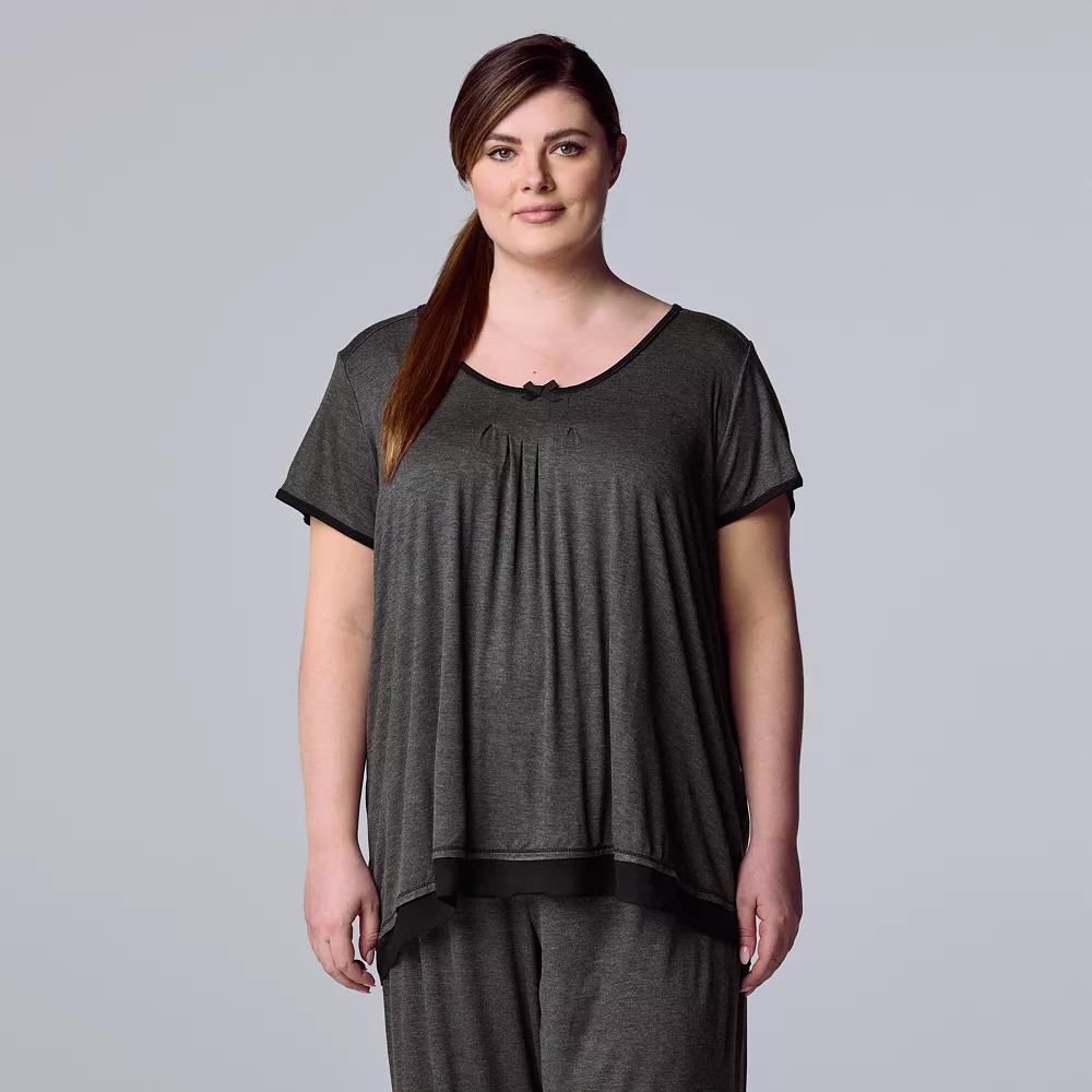 Plus Size Simply Vera Vera Wang Basic Luxury Short Sleeve Pajama Top, Women's, Size: 2XL, Grey Coal Product Image
