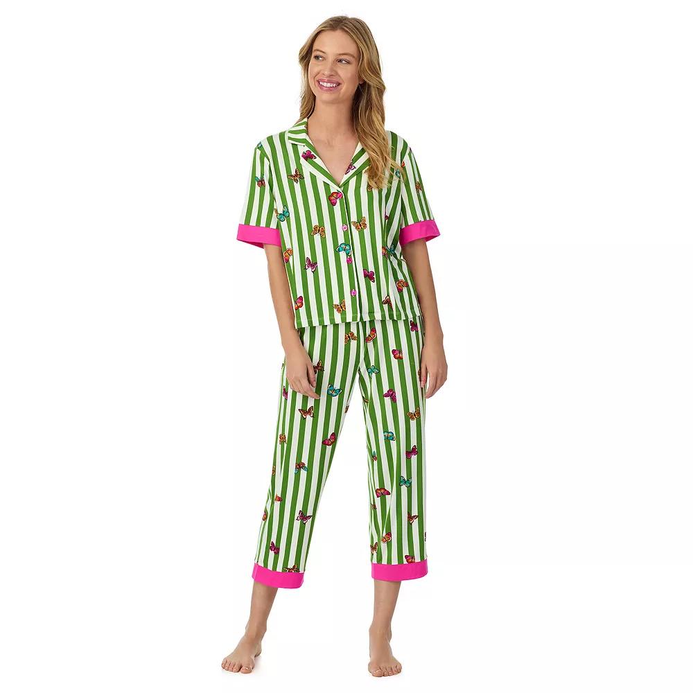 Women's Beauty Sleep Social Cozy Notch Pajama Top & Cropped Pajama Pants Pajama Set, Size: Small, Flutter Away Product Image