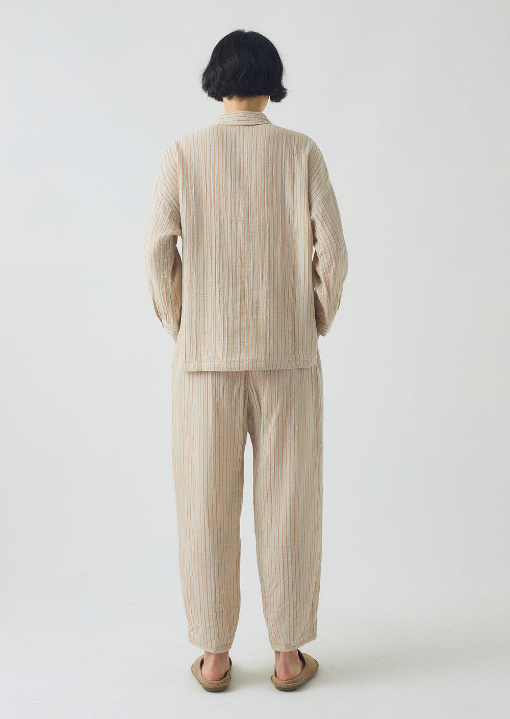 Stripe Crinkle Cotton Pajama Set | Sage/Apricot Product Image