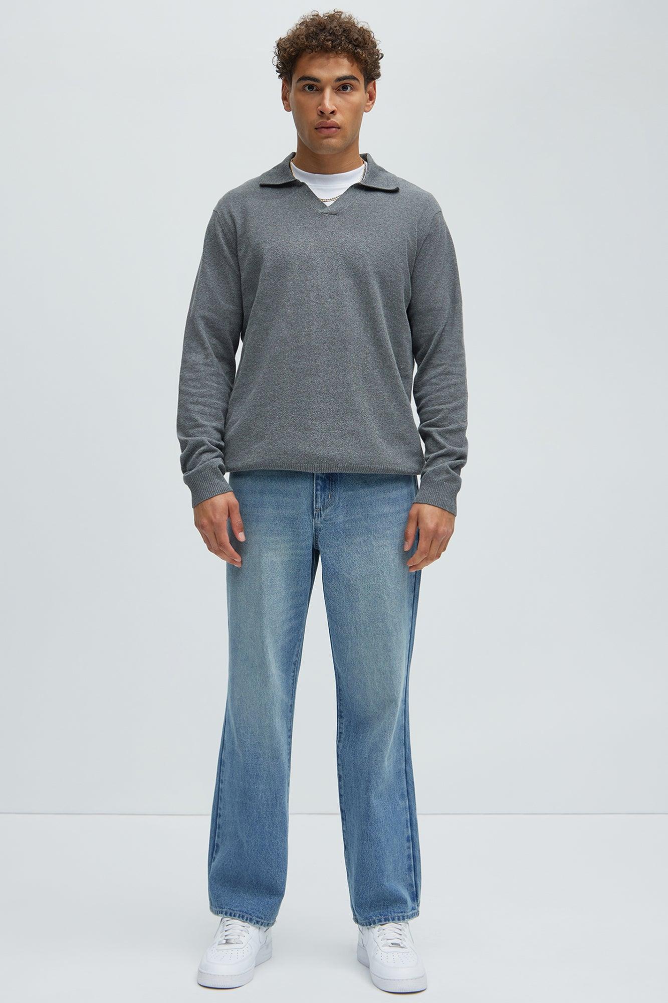 Noyes Johnny Collar Lightweight Sweater - Heather Grey Product Image