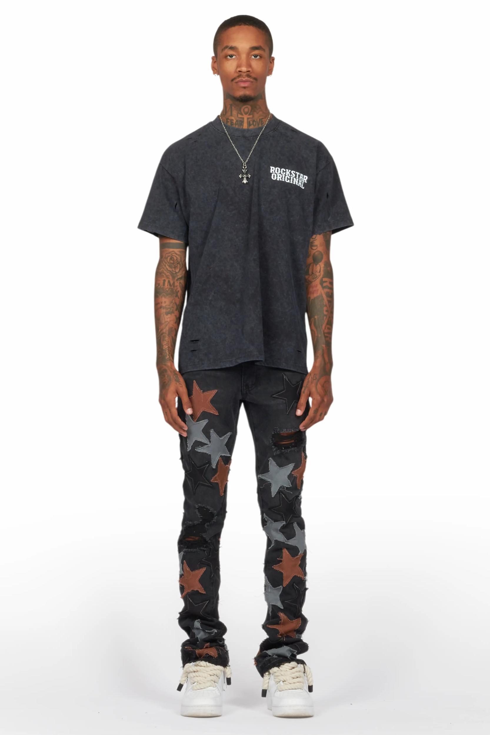 StarLane Black Stacked Flare Jean Male Product Image