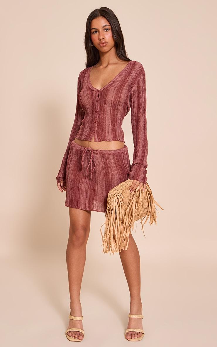 Petite Blush Rose Striped Knit Mini Skirt Product Image