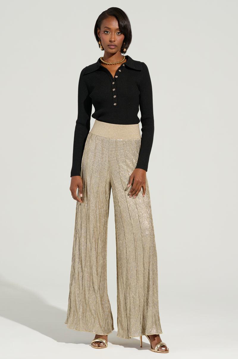 FEELING GODLY PLEATED HIGH WAIST PANT IN GOLD Product Image