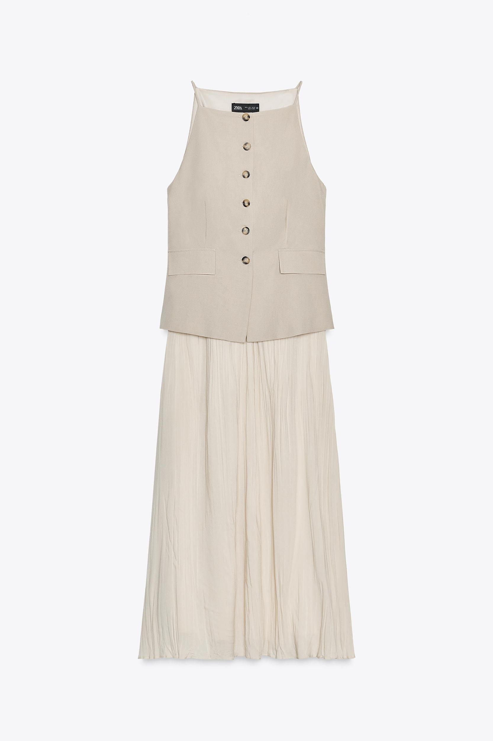 PLEATED SKIRT MIDI WAISTCOAT DRESS Product Image