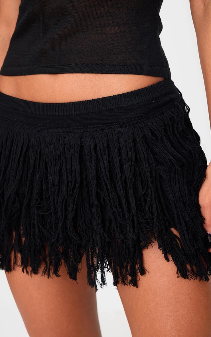 Black Fine Knit Fringe Hem Mini Rara Skirt Product Image
