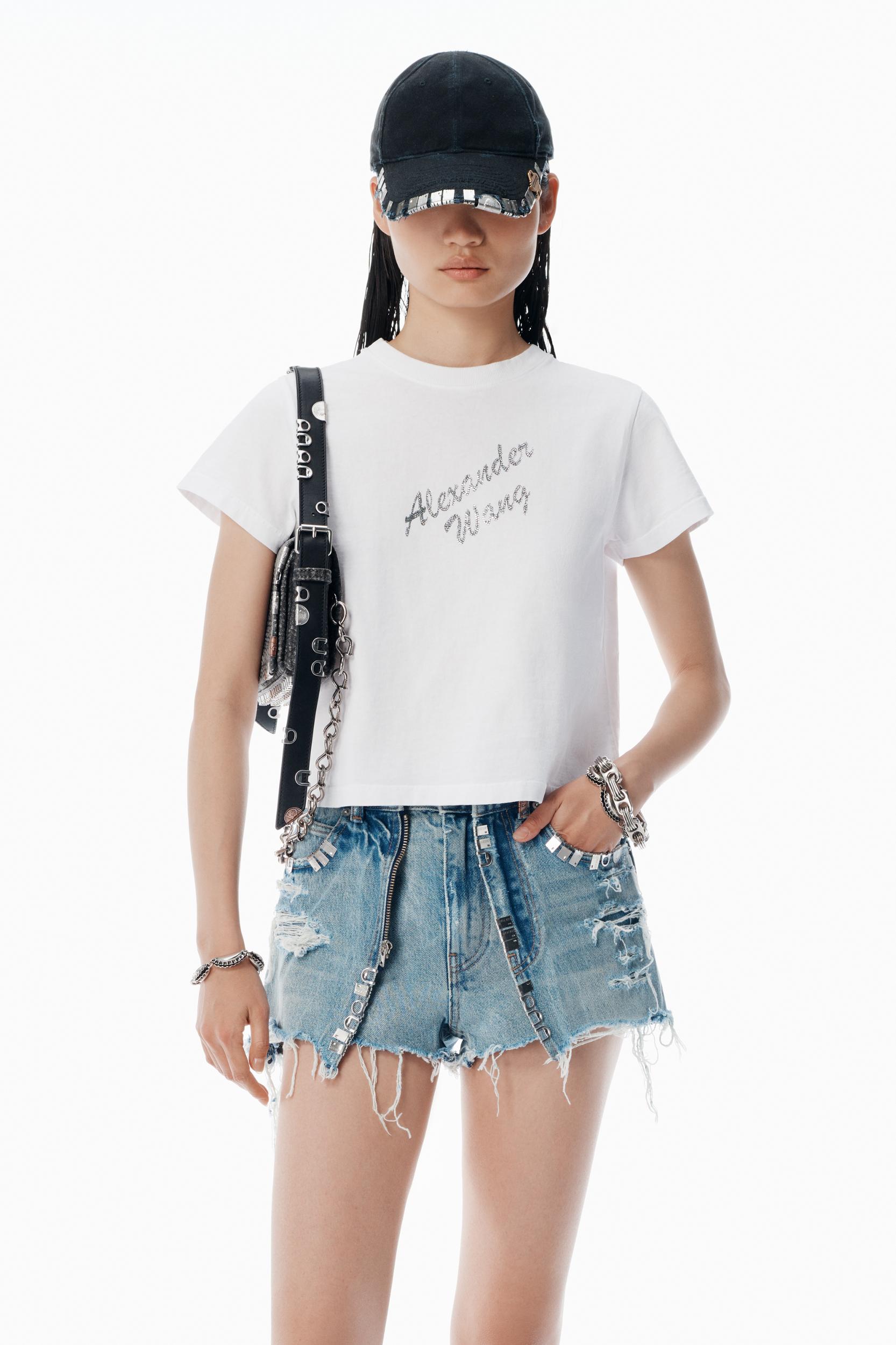 White Crystal Hotfix & Cotton Logo Tee Product Image