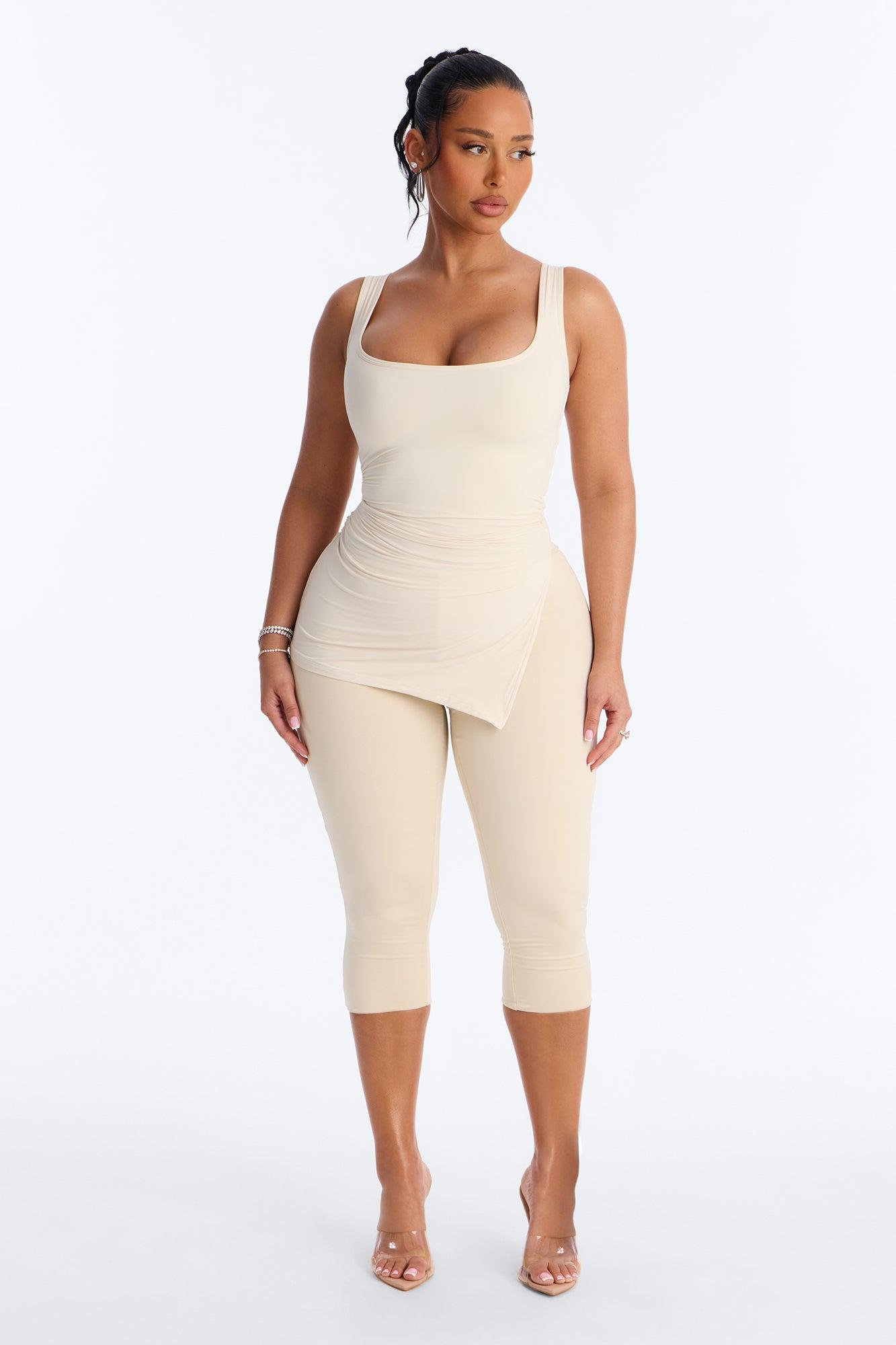 Second Skin Double Line Asymmetrical Ruched Tank Top - Bone Female Product Image