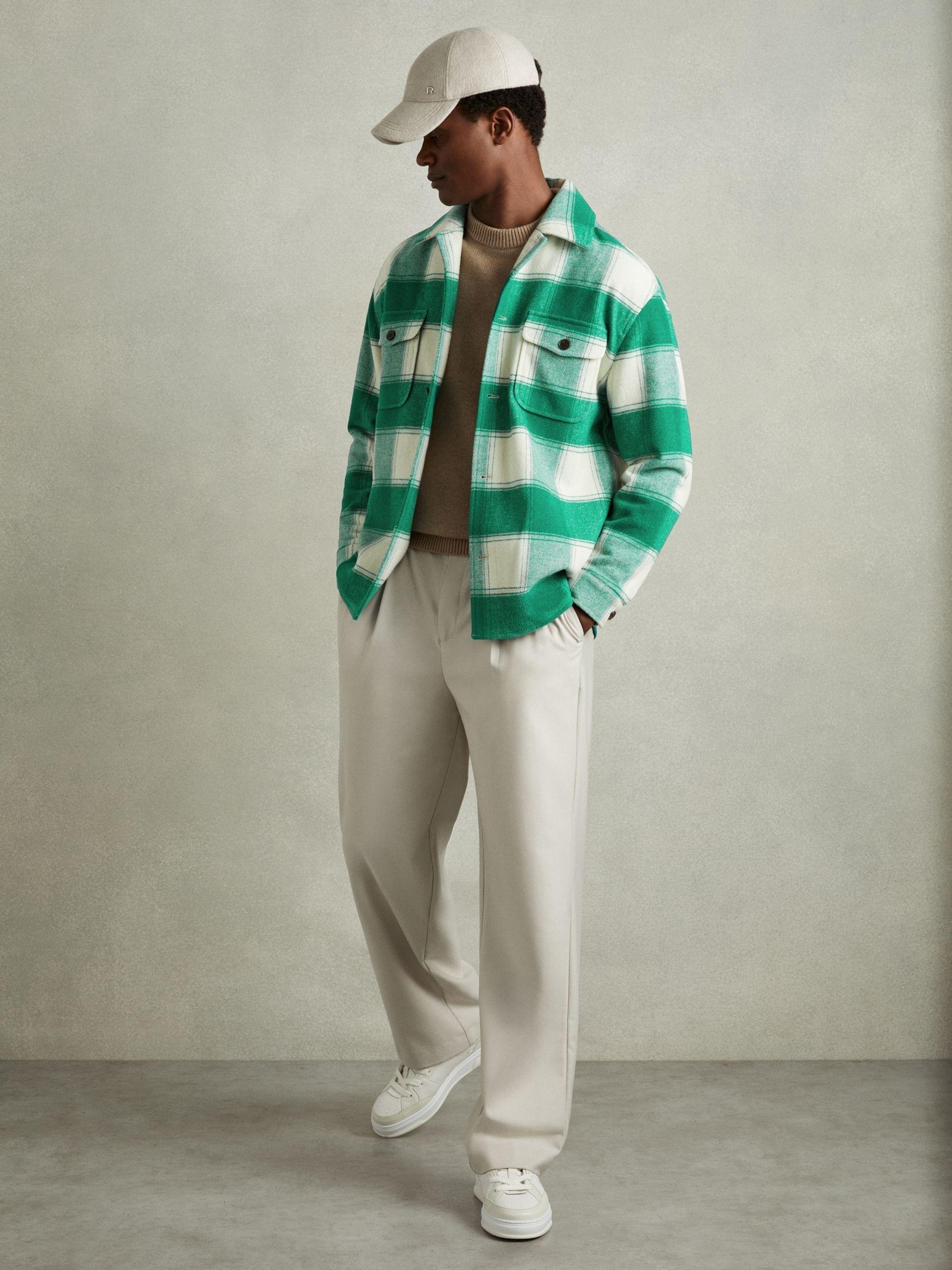 Wool Blend checked Overshirt in Green Product Image