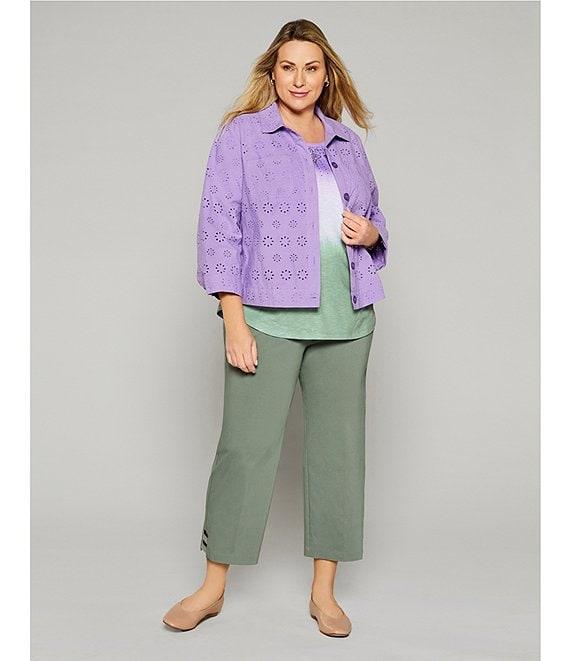 Allison Daley Plus Size 3/4 Sleeve Point Collar Button Front Eyelet Jacket Product Image