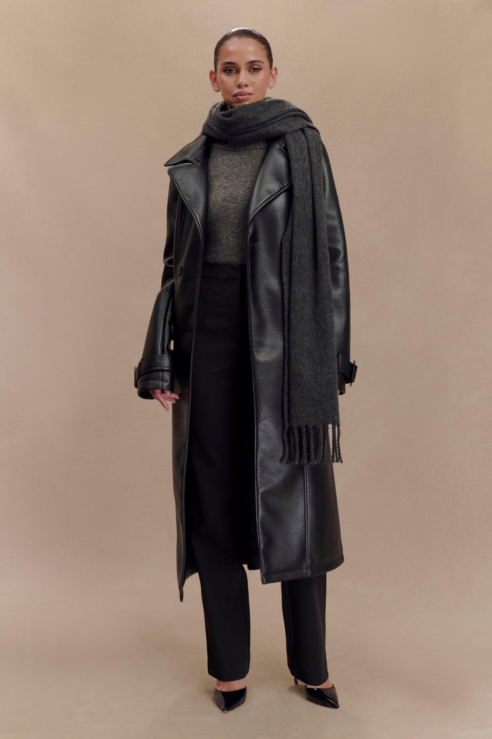 Tarah Faux Leather Trench Coat - Black Product Image