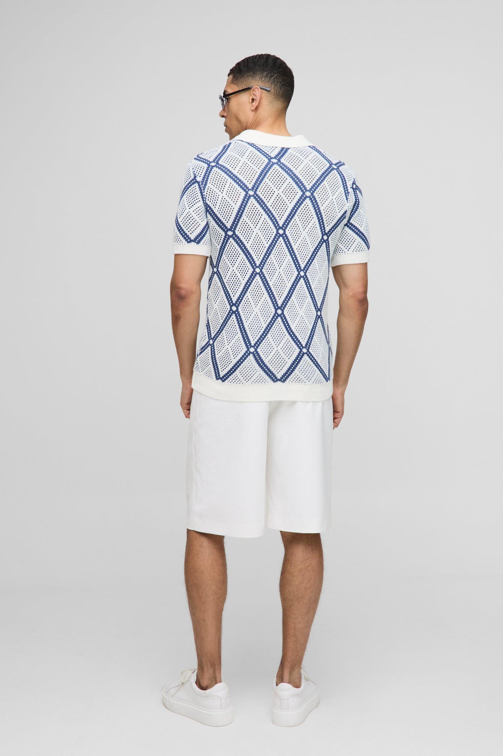 Regular Fit Crochet Knitted Polo | boohooMAN USA Product Image