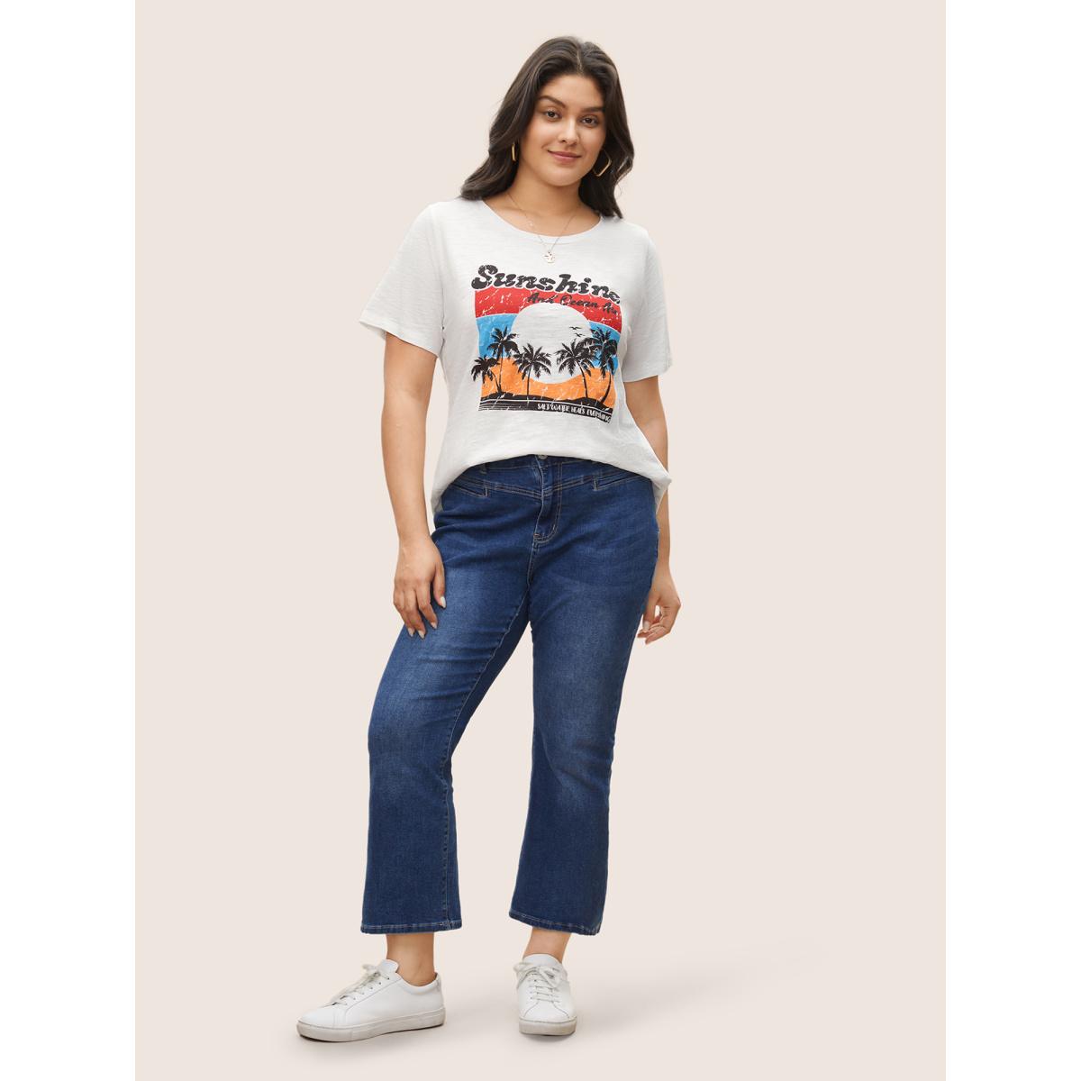 Plus Size Vacation Graphic Round Neck T-shirt White Women Resort Non Tropical Vacation T-shirts BloomChic 30/6X Product Image
