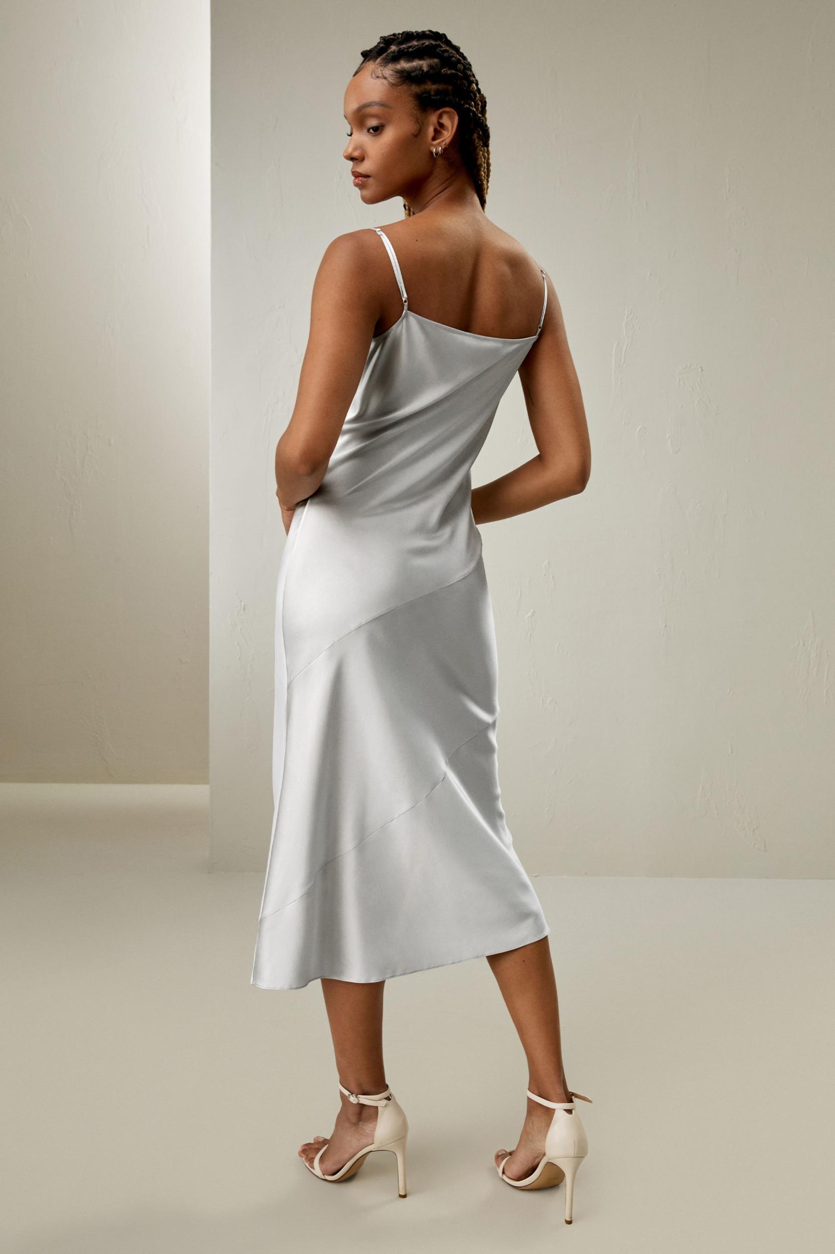 Cowl Neck Oblique-layered Silk Dress Product Image