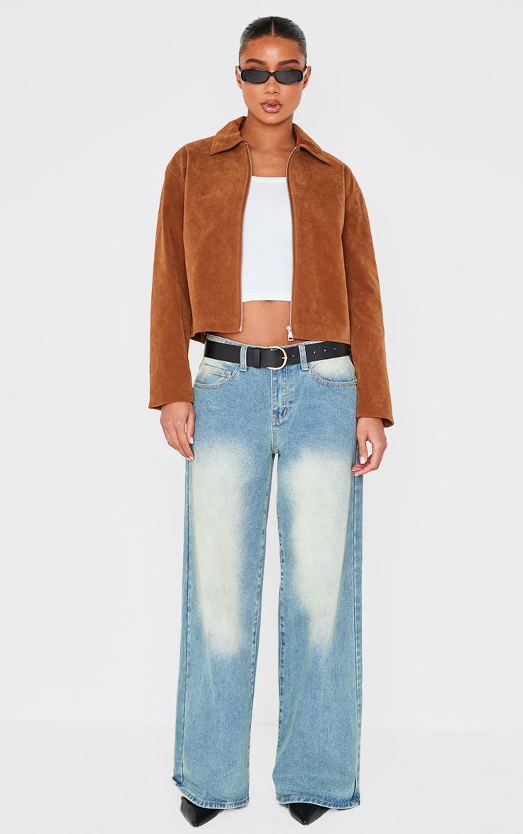 Tan Zip Up Faux Suede Jacket Product Image