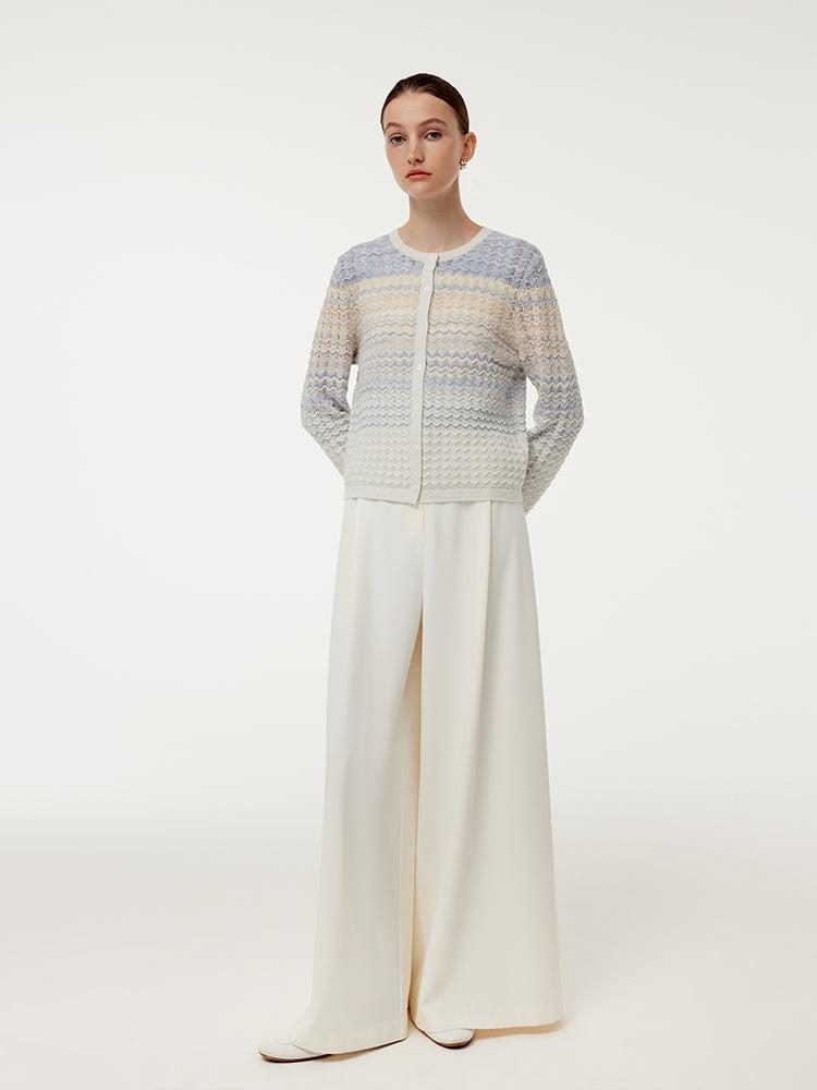 Cotton Blue And White Gradient Stripe Women Cardigan Product Image